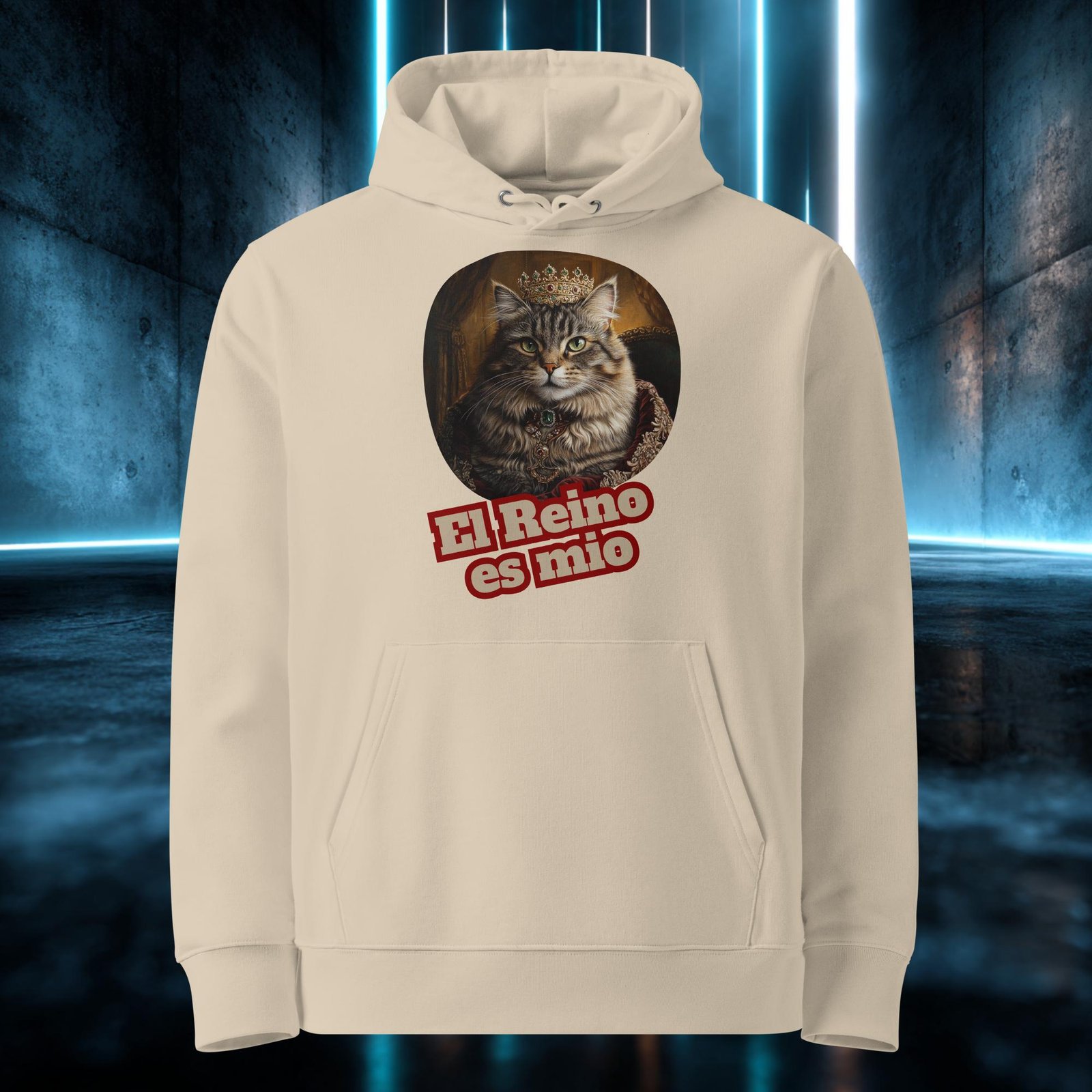 Sudadera orgánica con diseño El Reino Es Mío — detalle del estampado