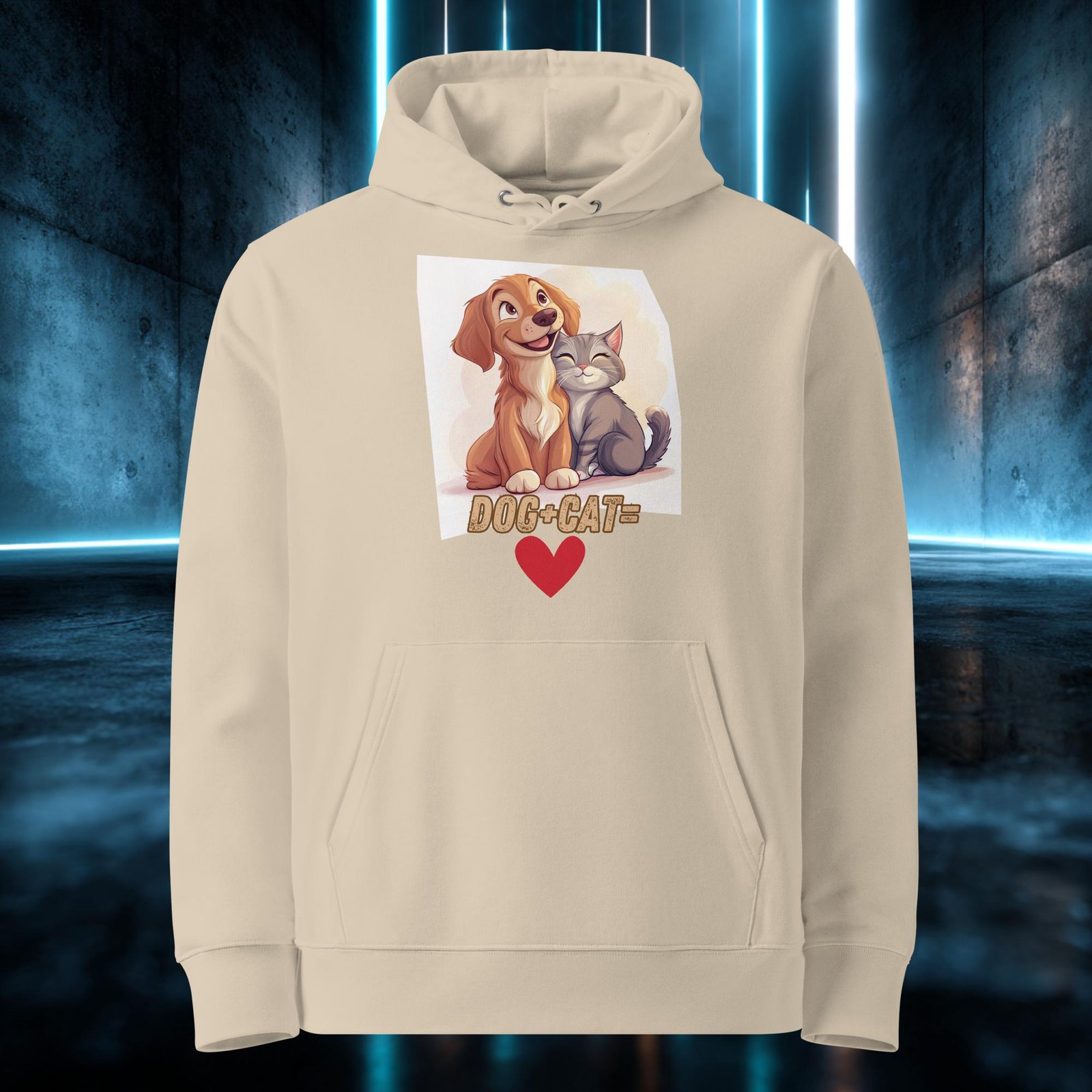 Sudadera orgánica con diseño Perro Más Gato Igual a Amor — color 2