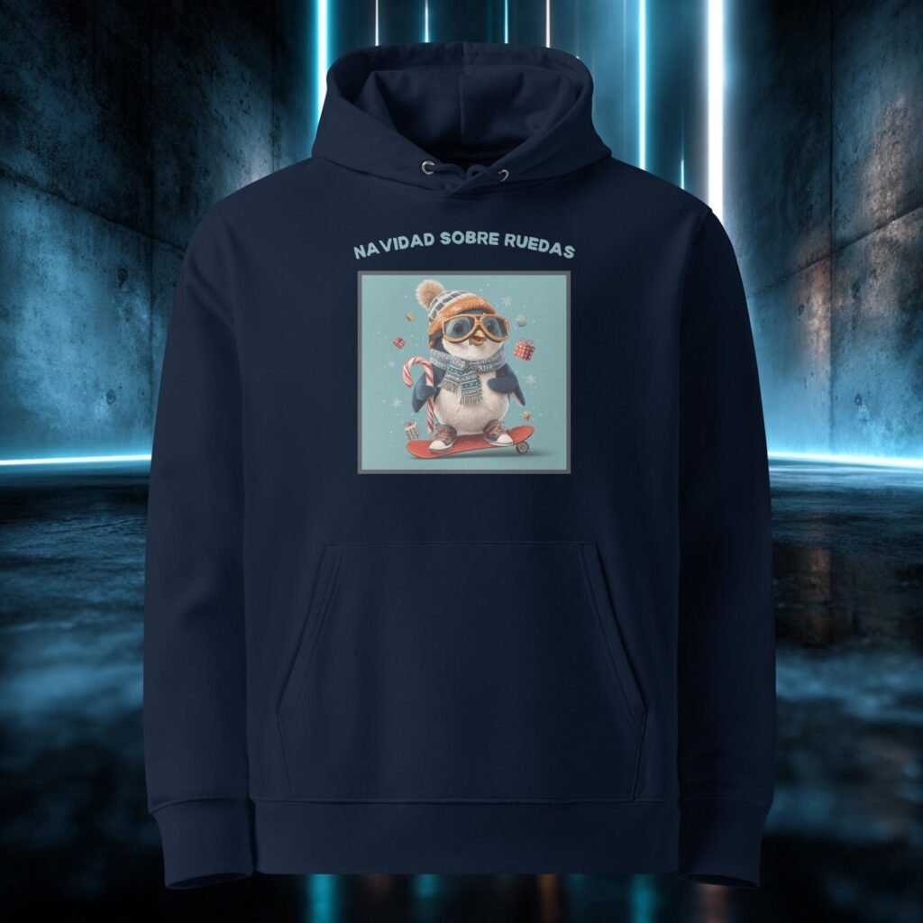 Sudadera orgánica con diseño Pingüino Sobre Ruedas