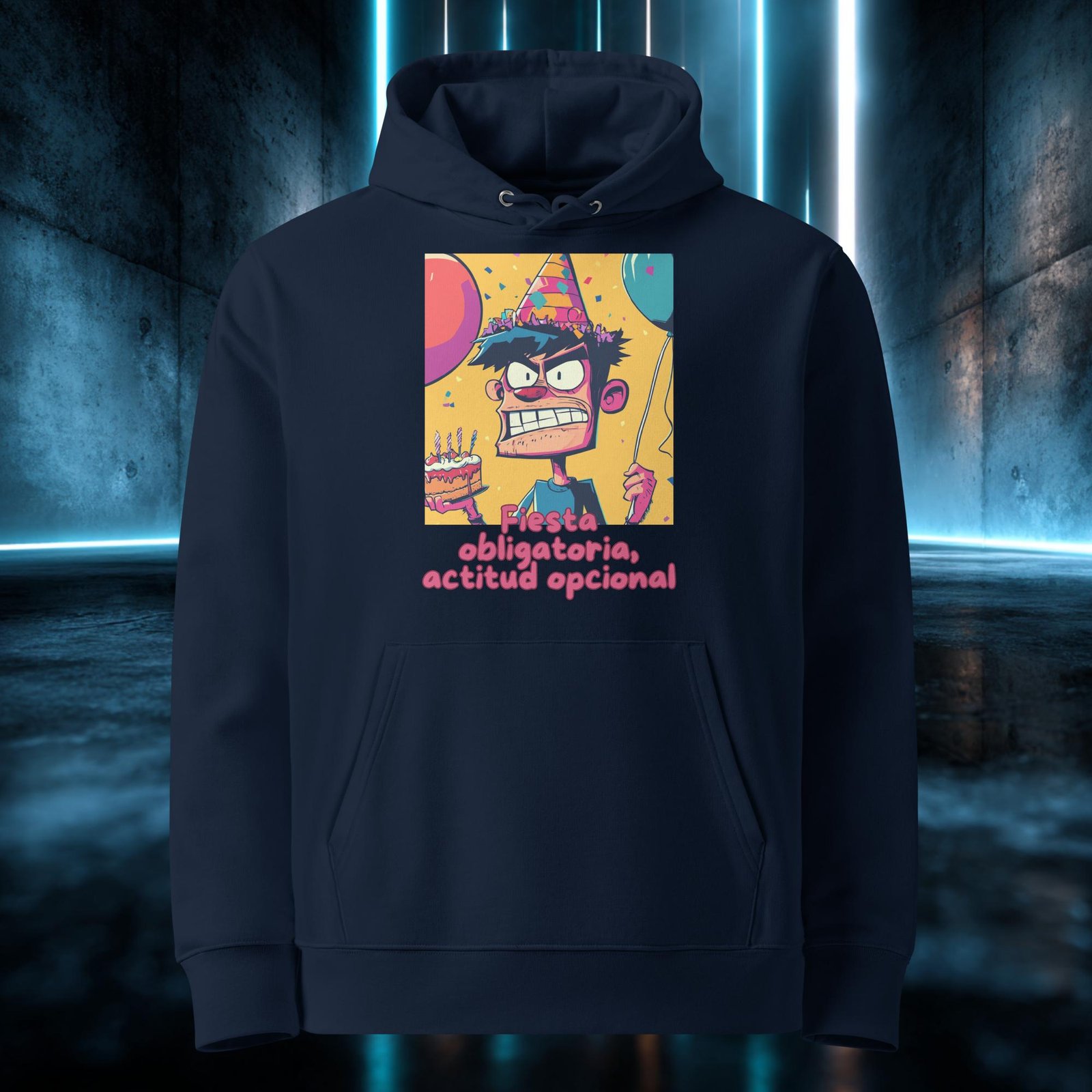 Sudadera orgánica con diseño Fiesta Obligatoria, Actitud Opcional — color 2