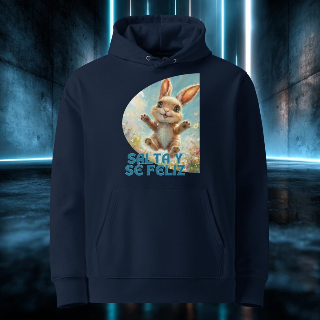Sudadera orgánica con diseño Salta y Sé Feliz