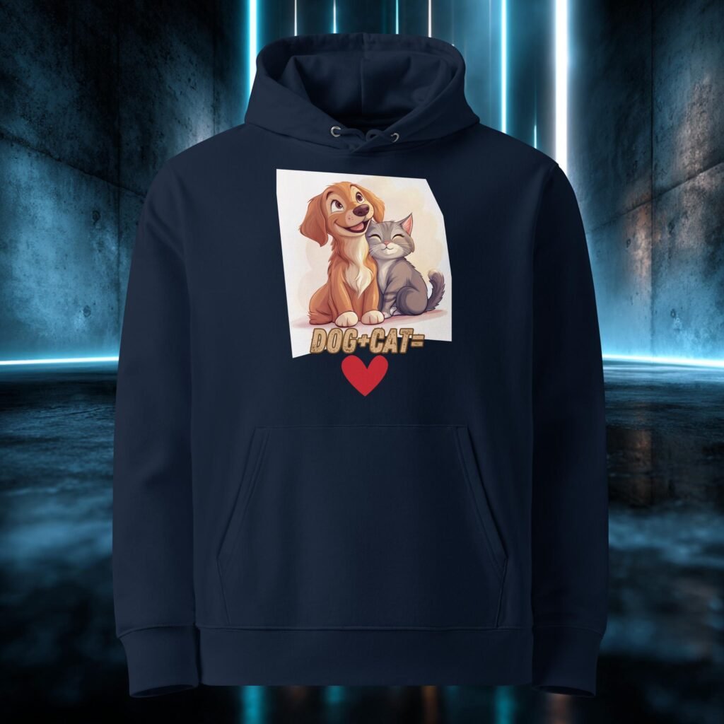 Sudadera orgánica con diseño Perro Más Gato Igual a Amor