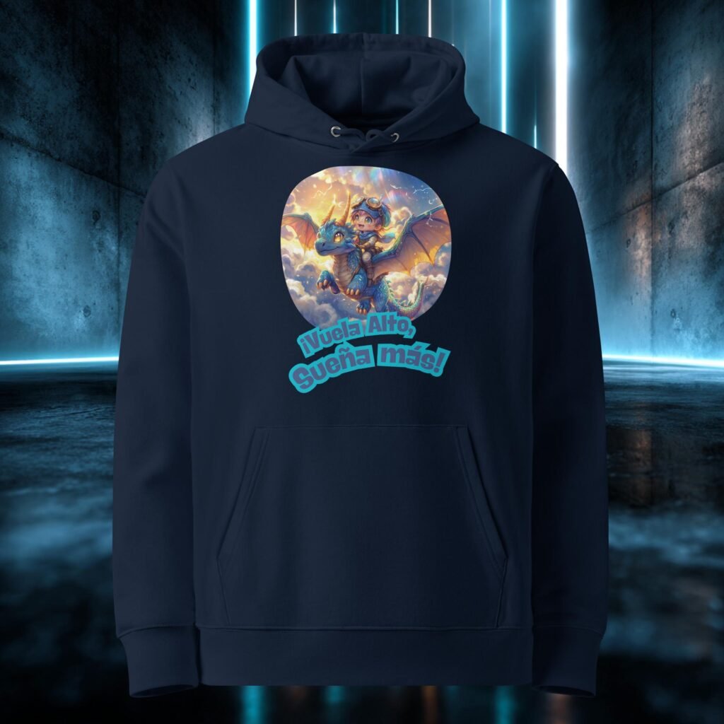 Sudadera orgánica con diseño Vuela Alto, Sueña Más