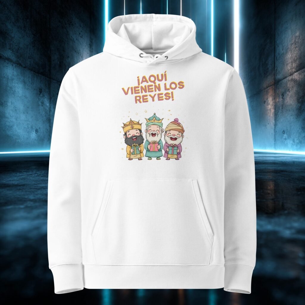 Sudadera orgánica con diseño Aquí Vienen los Reyes