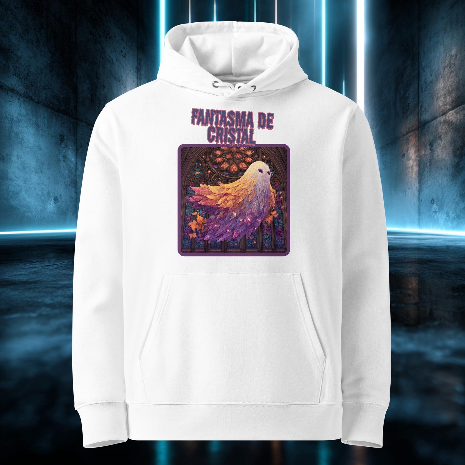 Sudadera blanca con capucha de algodón orgánico con el diseño «Fantasma de Cristal»