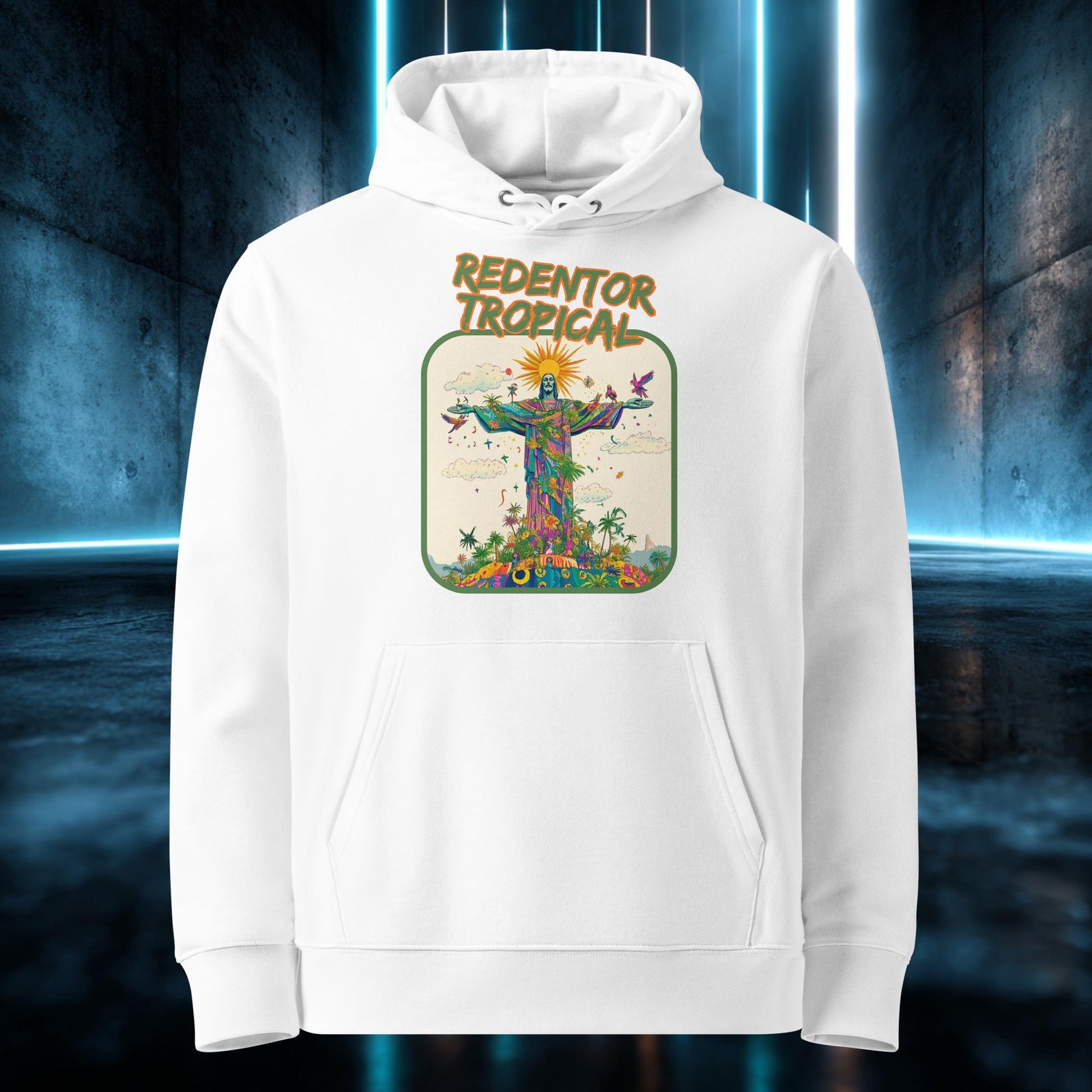Sudadera orgánica con diseño Redentor Tropical — color 3