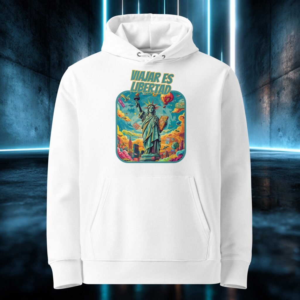 Sudadera orgánica con diseño Viajar Es Libertad