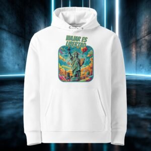 Sudadera orgánica con diseño Viajar Es Libertad