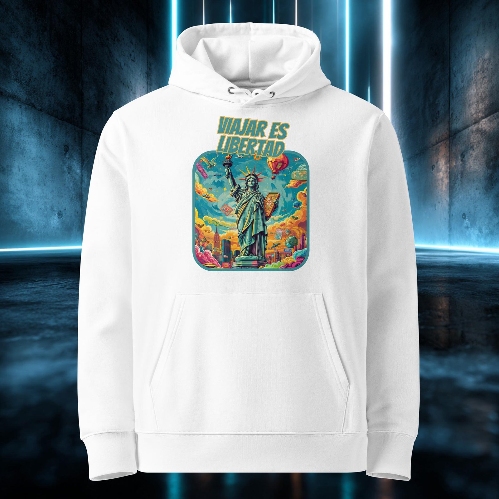 Sudadera orgánica con diseño Viajar Es Libertad