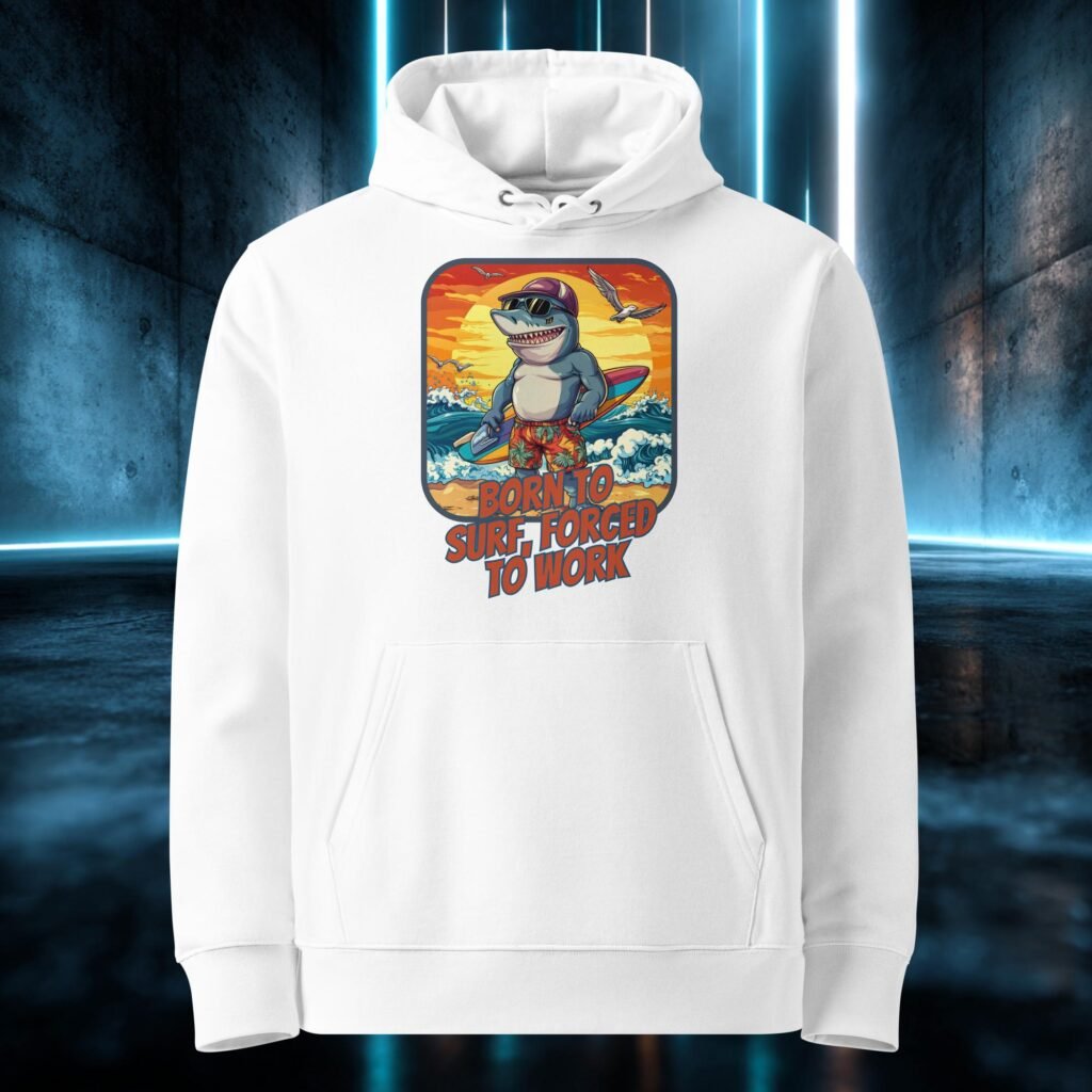 Sudadera orgánica con diseño Tiburón Surfero