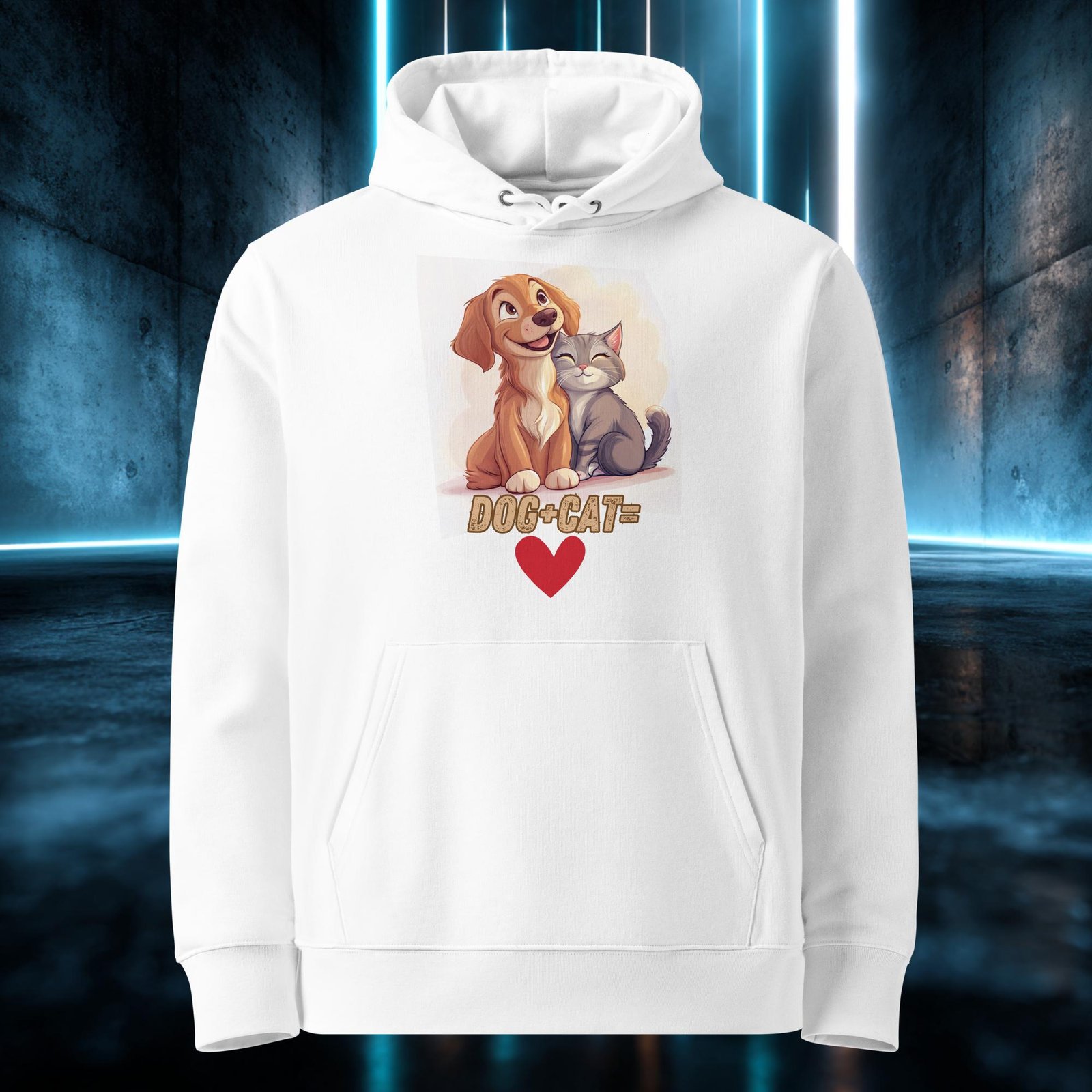 Sudadera orgánica con diseño Perro Más Gato Igual a Amor — color 3