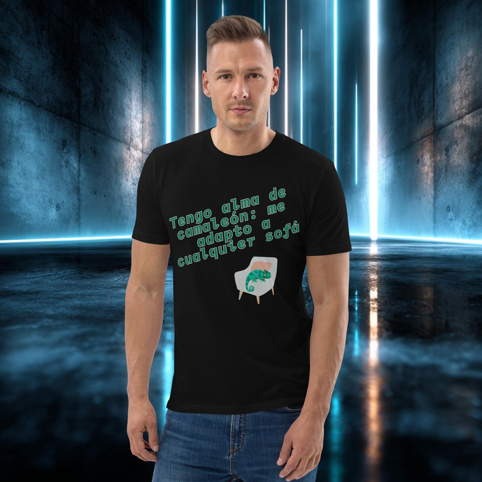 Camiseta orgánica con diseño Alma de Camaleón — detalle del estampado