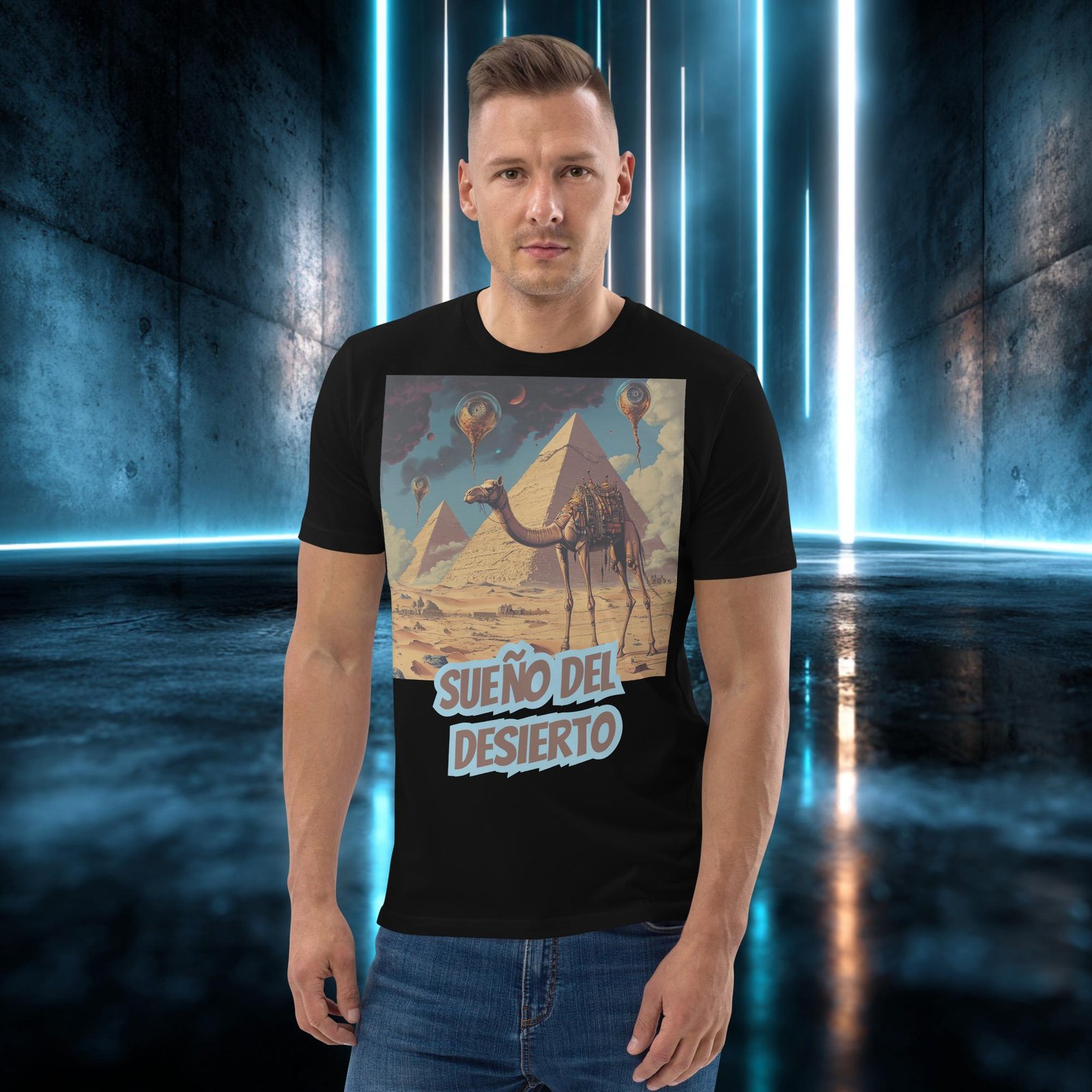 Camiseta orgánica con diseño Sueño del Desierto — detalle del estampado