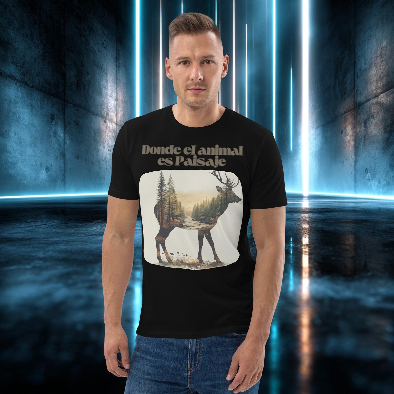Camiseta orgánica con diseño Donde el Animal Es Paisaje — detalle del estampado