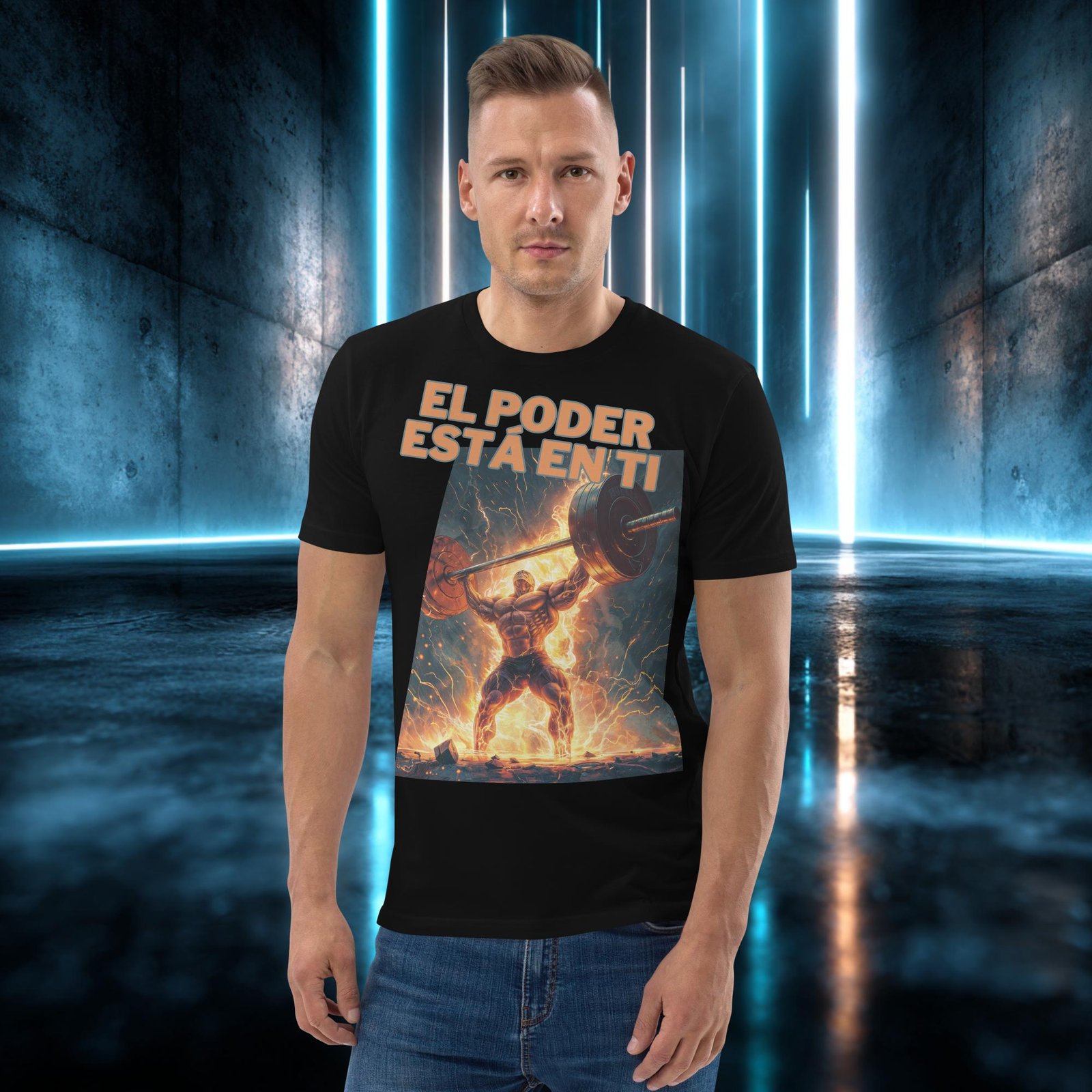 Camiseta orgánica con diseño El Poder Está en Ti — detalle del estampado