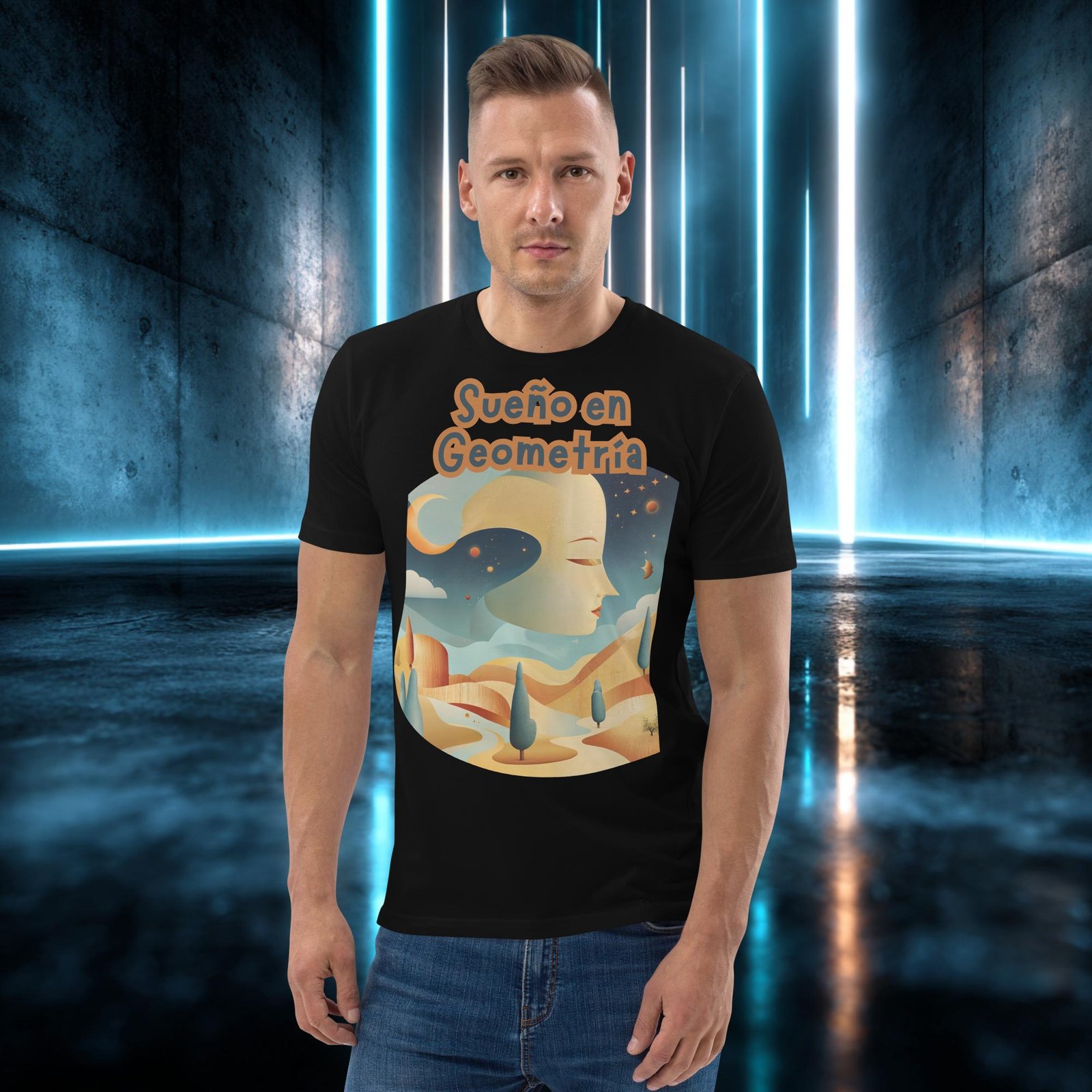 Camiseta orgánica con diseño Sueño en Geometría — detalle del estampado