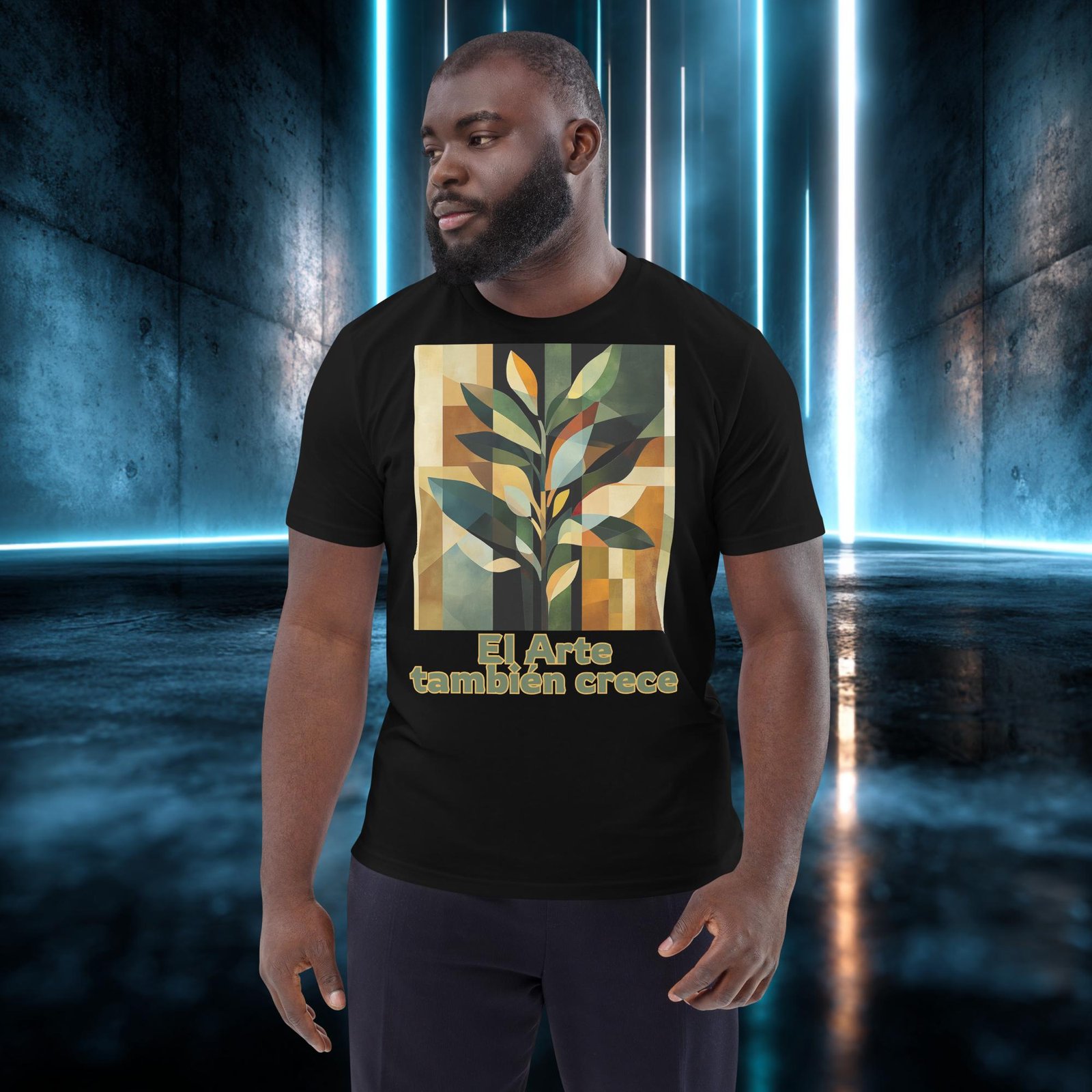 Camiseta orgánica con diseño El Arte También Crece — detalle del estampado