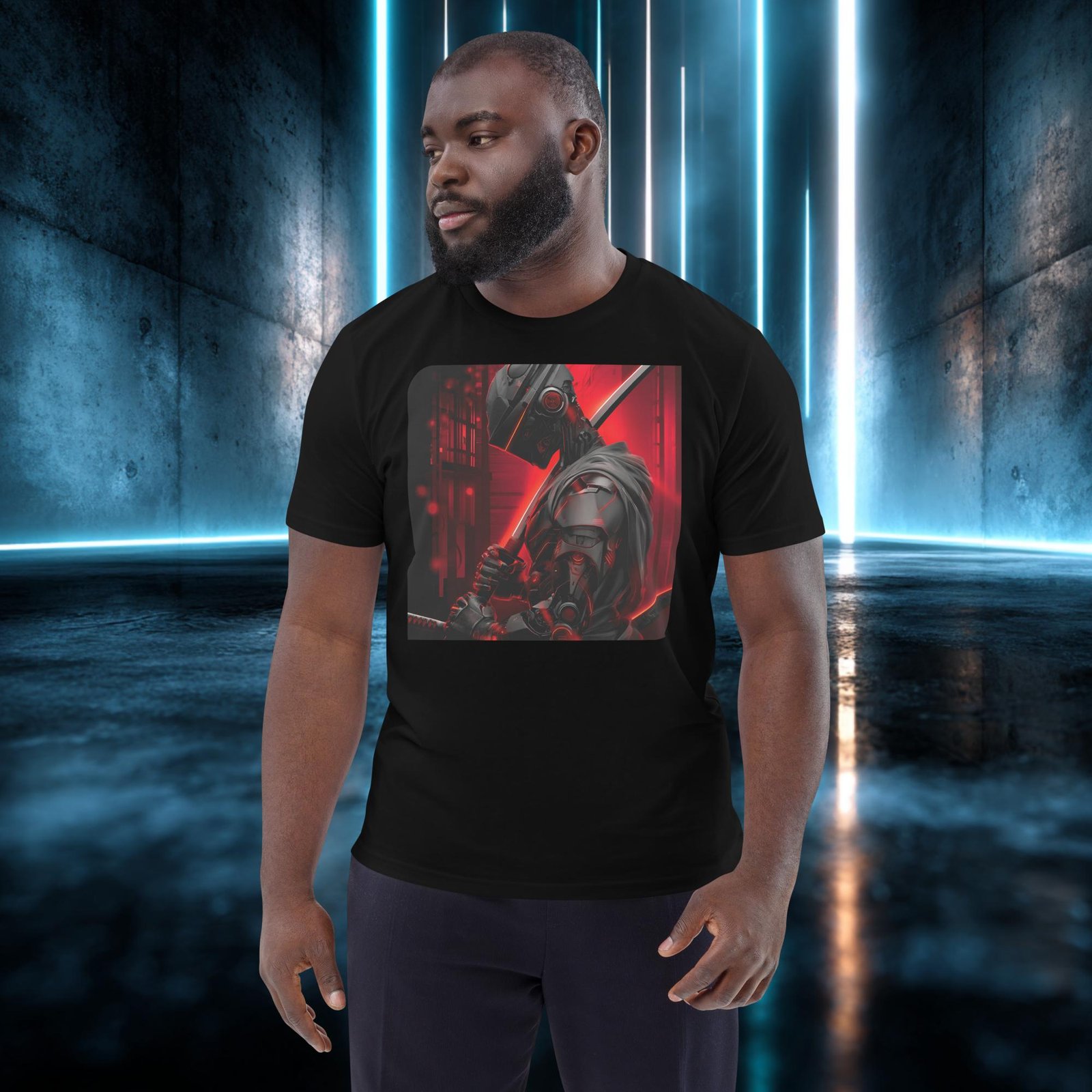 Camiseta orgánica con diseño Samurái de Circuitos — detalle del estampado