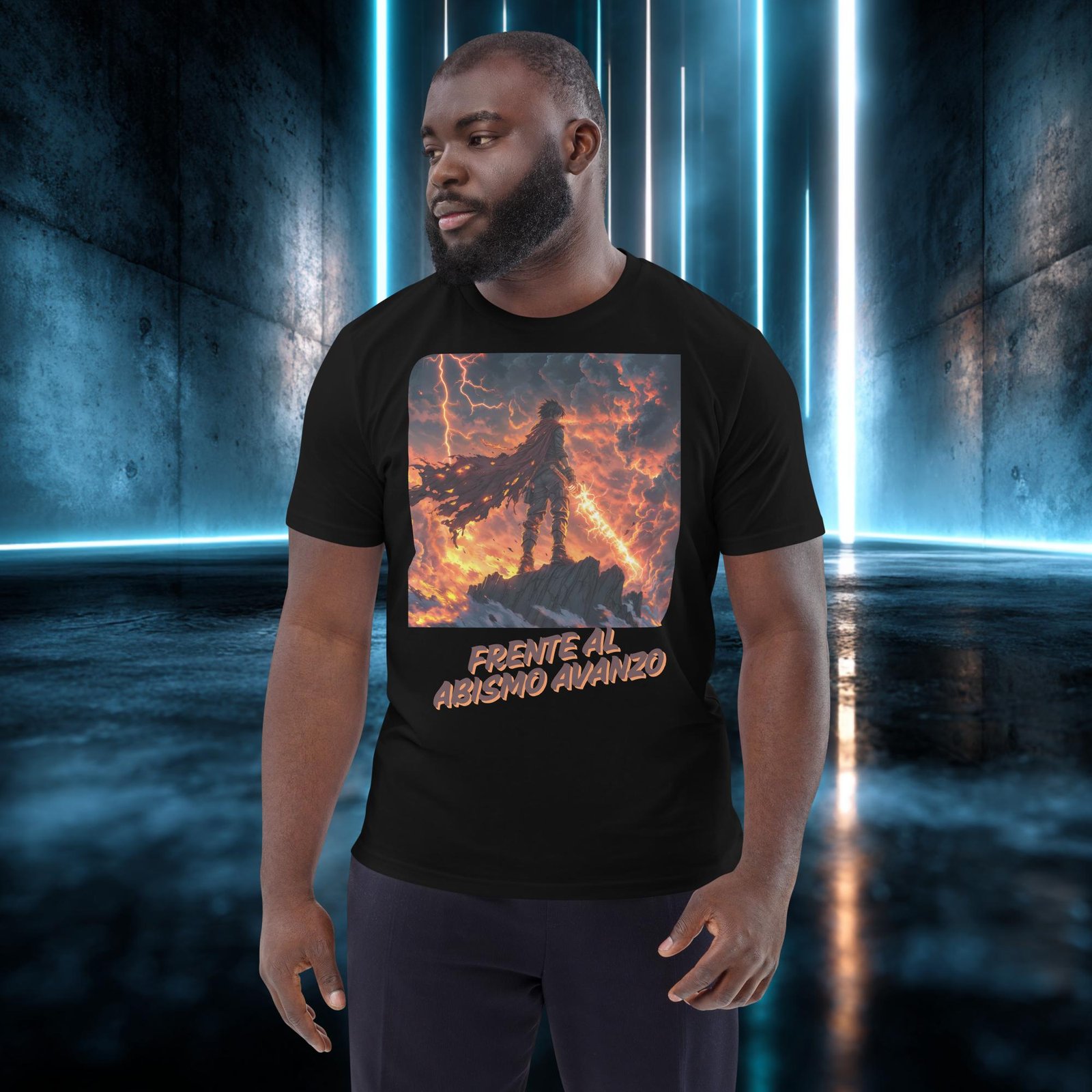 Camiseta orgánica con diseño Frente al Abismo Avanzo — detalle del estampado