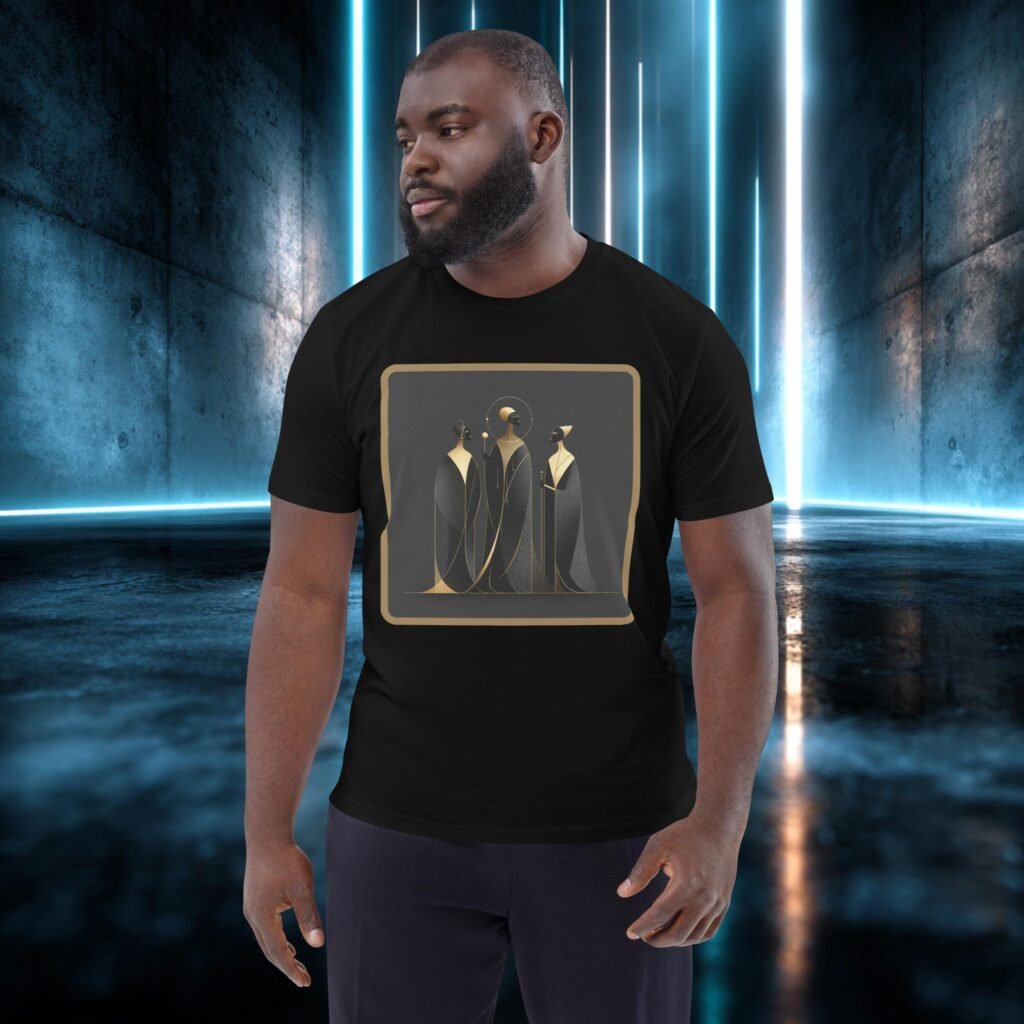 Camiseta orgánica con diseño Tres Siluetas de Oro