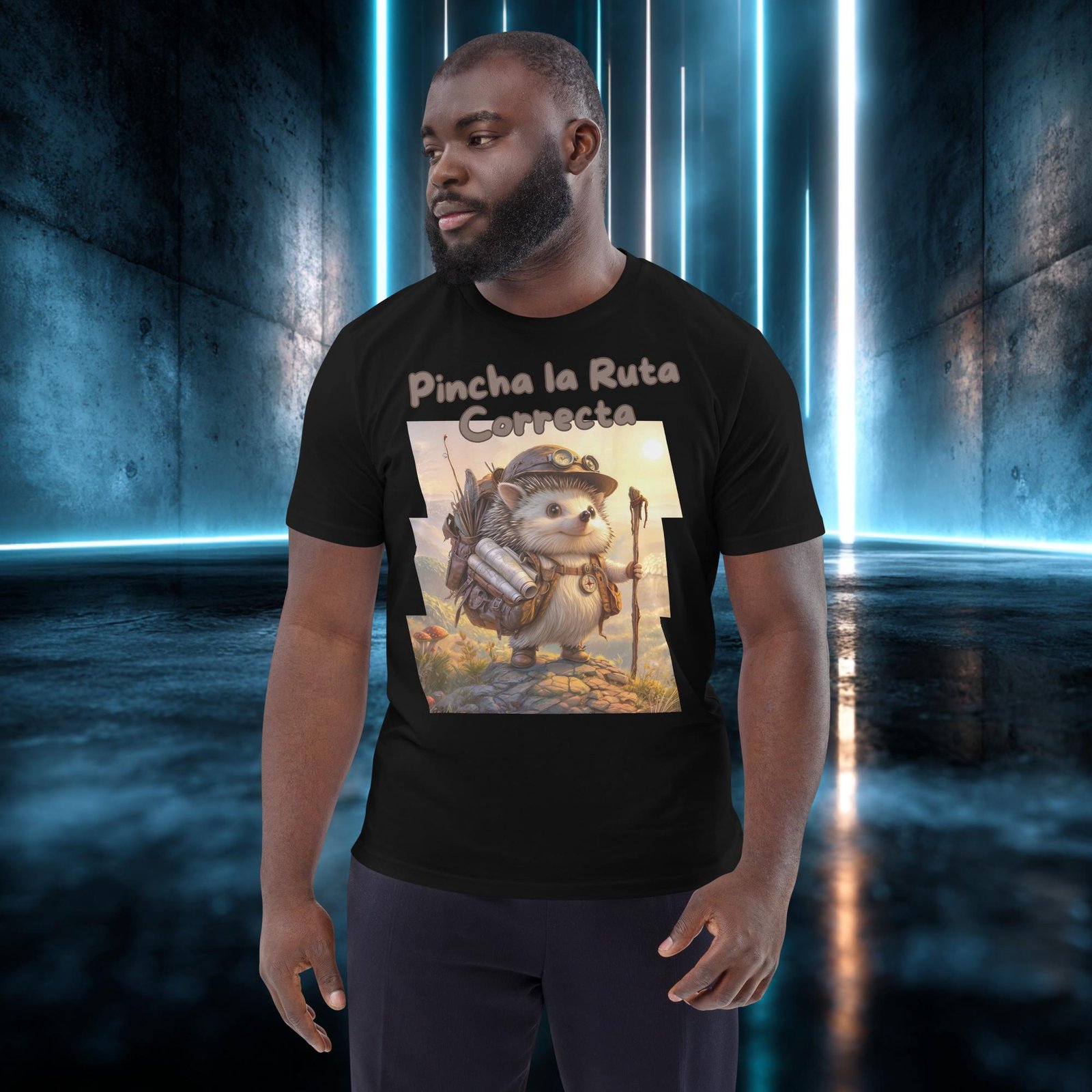 Camiseta orgánica con diseño Erizo Aventurero — detalle del estampado