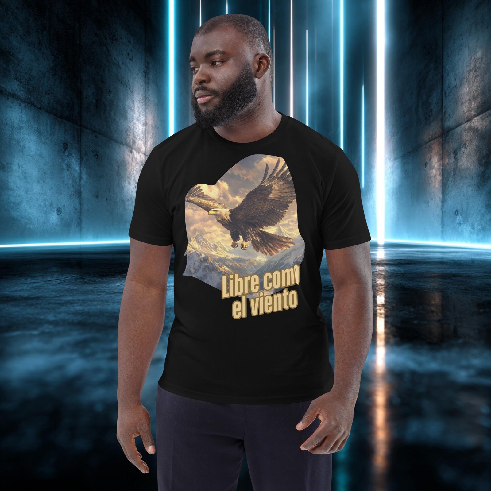 Camiseta orgánica con diseño Libre Como el Viento — detalle del estampado