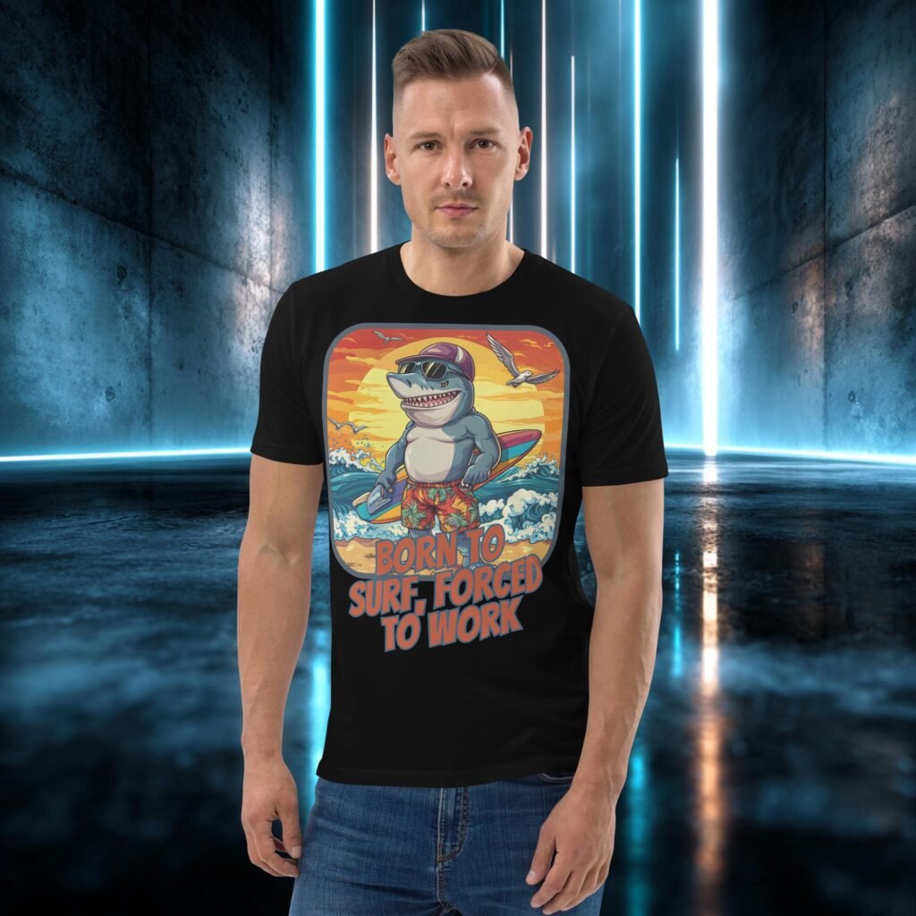 Camiseta orgánica con diseño Tiburón Surfero