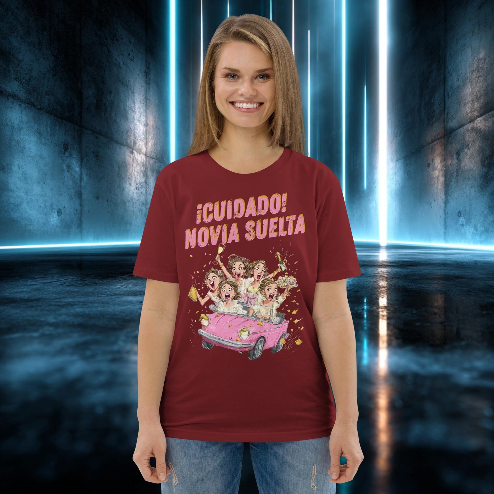Camiseta orgánica con diseño Cuidado, Novia Suelta — color 8