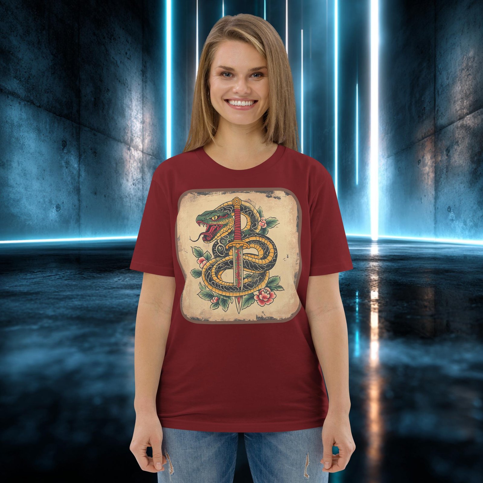 Camiseta orgánica con diseño Serpiente y Daga — color 9
