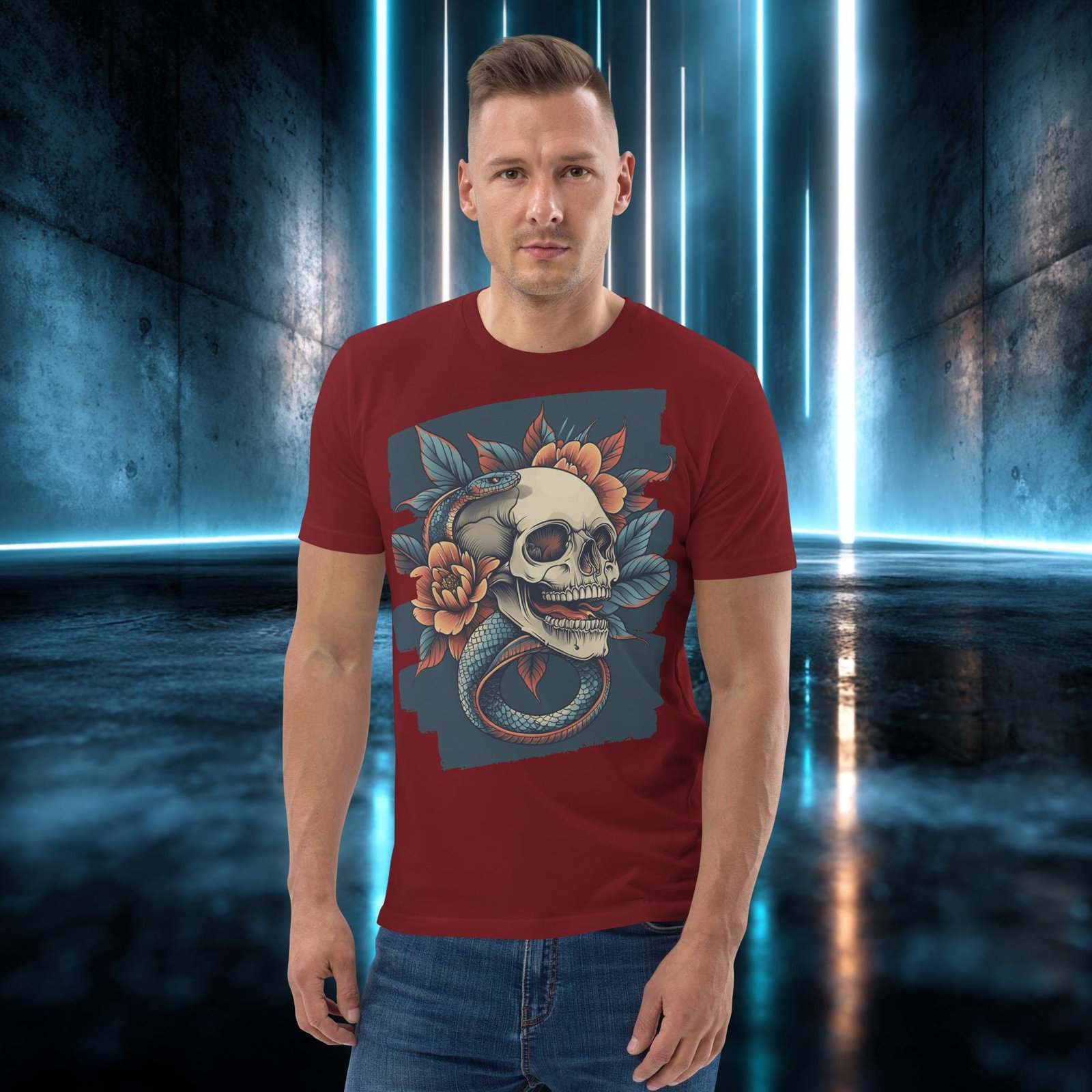 Camiseta orgánica con diseño Calavera entre Peonías — color 8