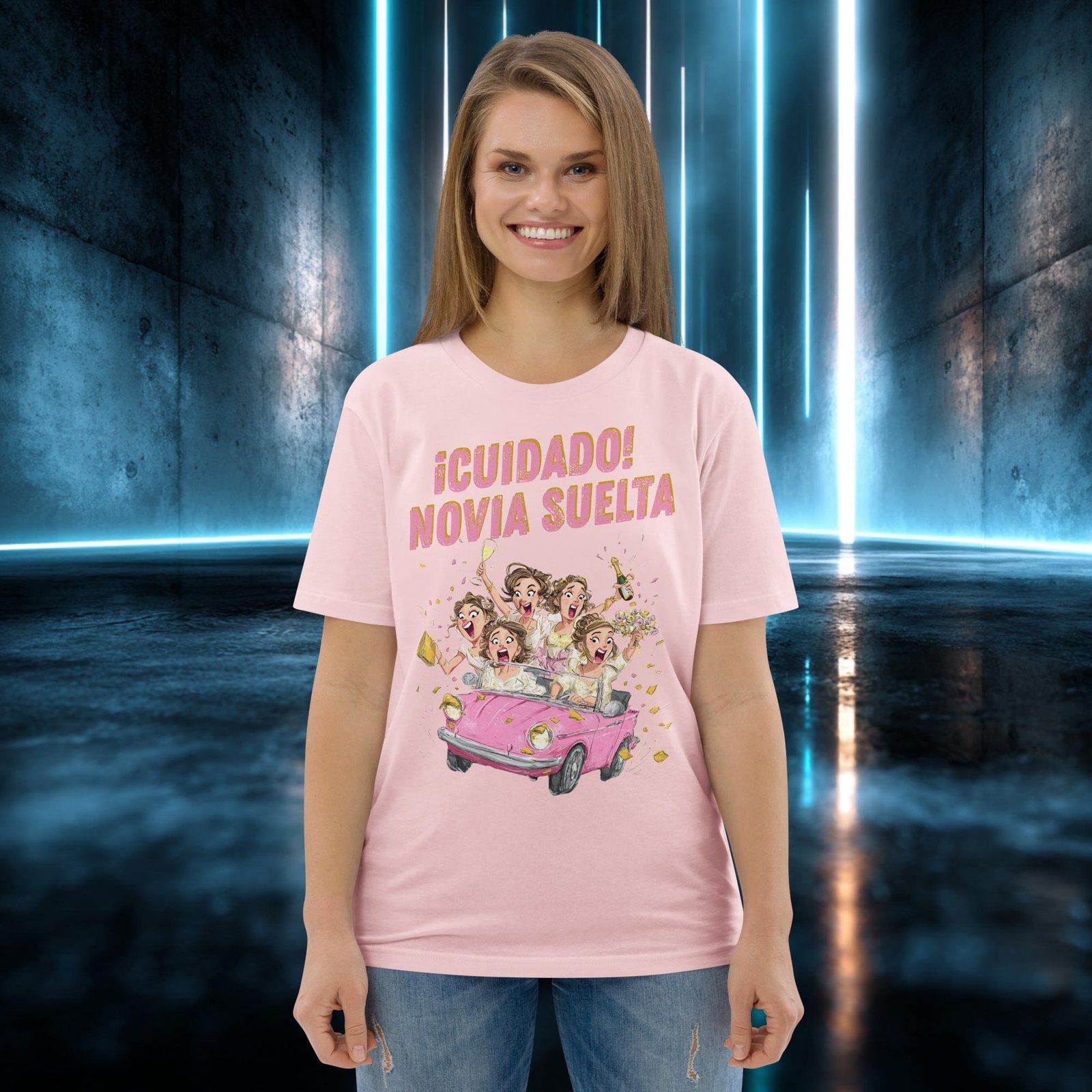 Camiseta orgánica con diseño Cuidado, Novia Suelta — color 14