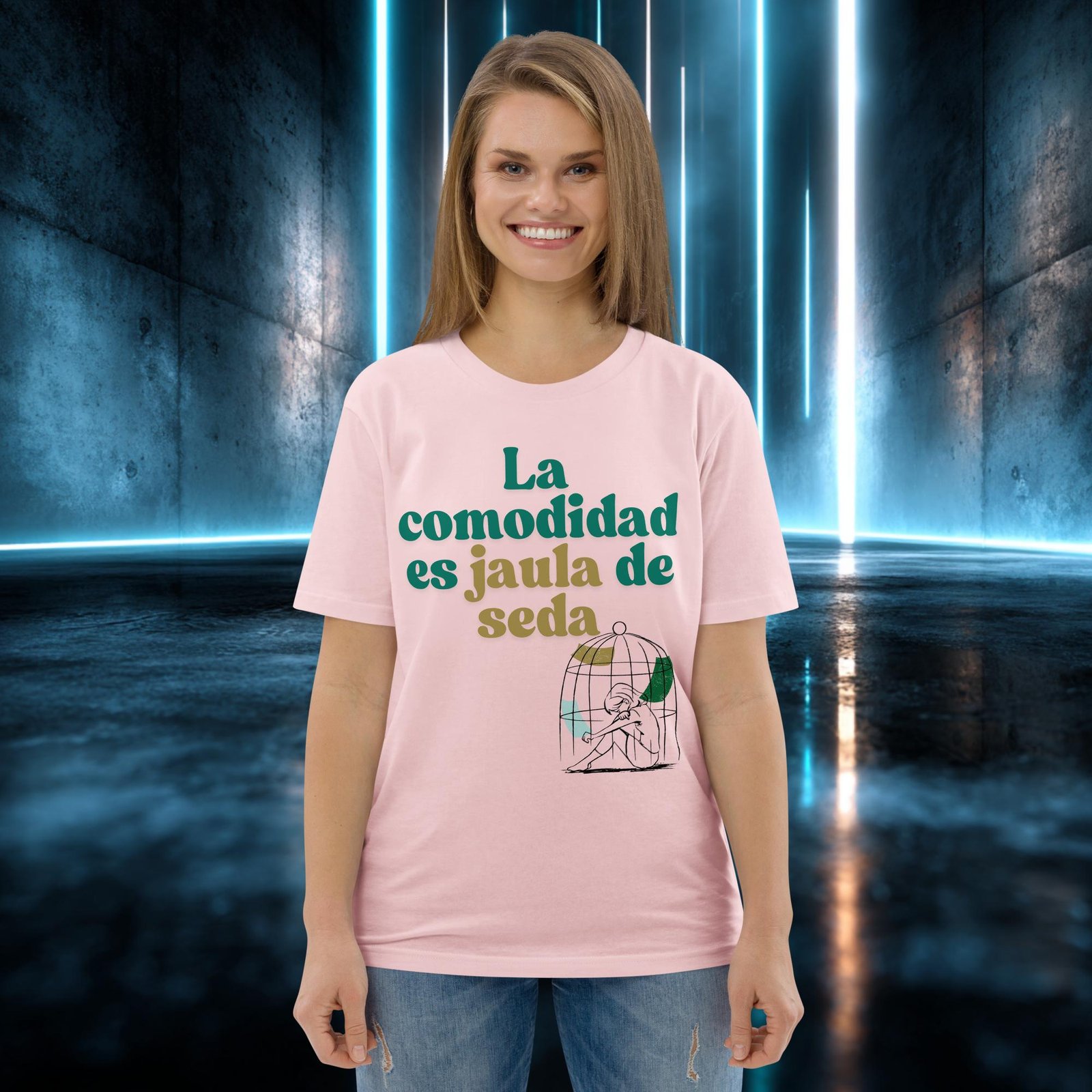Camiseta orgánica con diseño La Comodidad Es Jaula de Seda — color 10