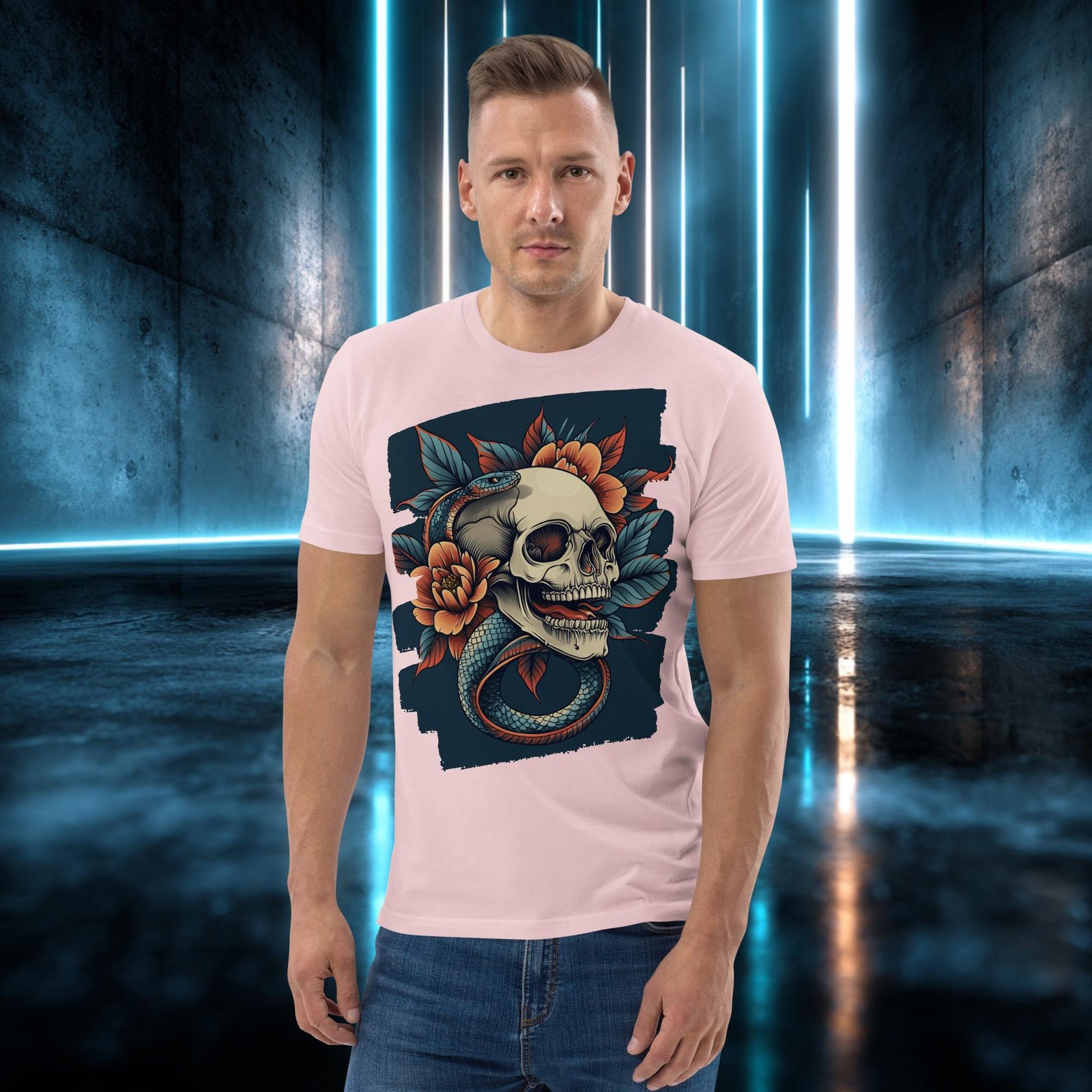 Camiseta orgánica con diseño Calavera entre Peonías — color 14