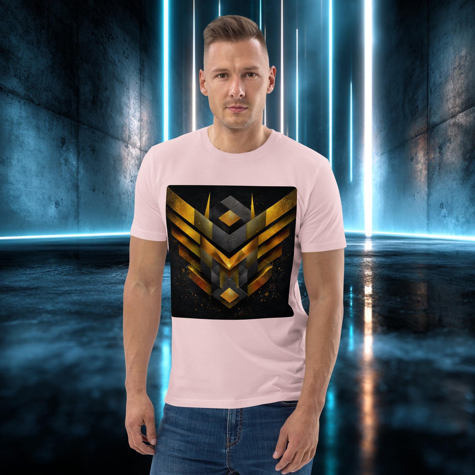 Camiseta orgánica con diseño Emblema Dorado — color 14