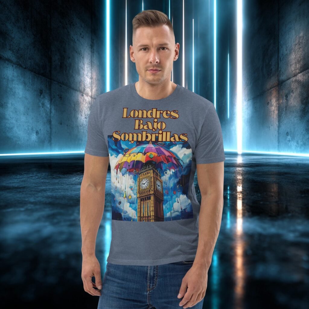 Camiseta orgánica con diseño Londres Bajo Sombrillas