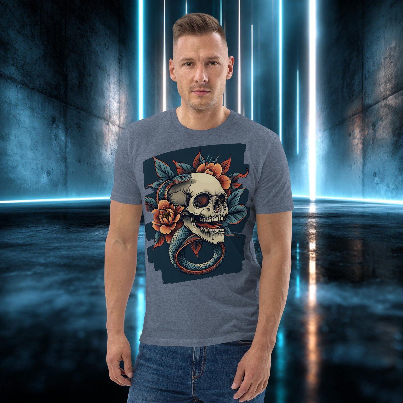 Camiseta orgánica con diseño Calavera entre Peonías — color 10