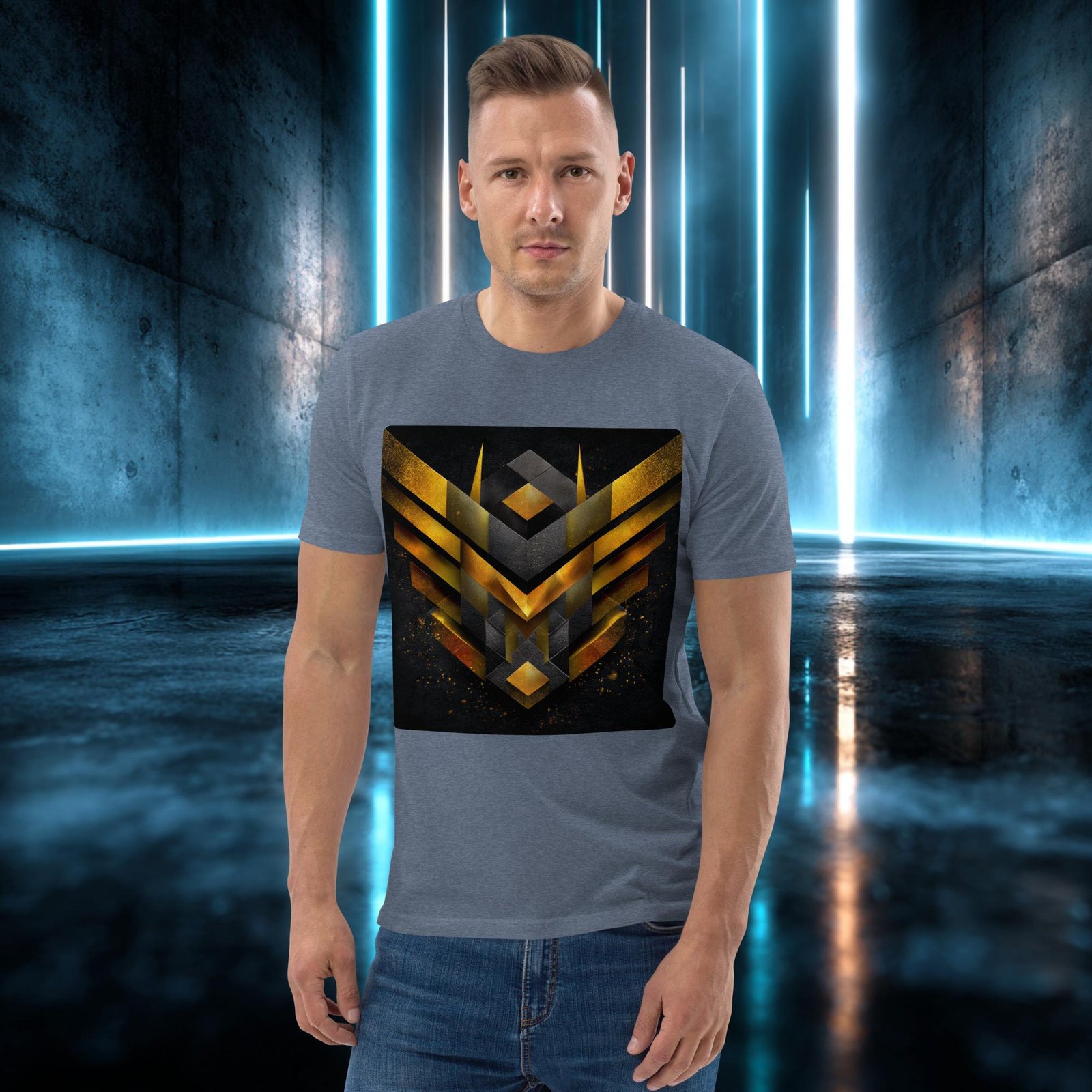 Camiseta orgánica con diseño Emblema Dorado — color 10