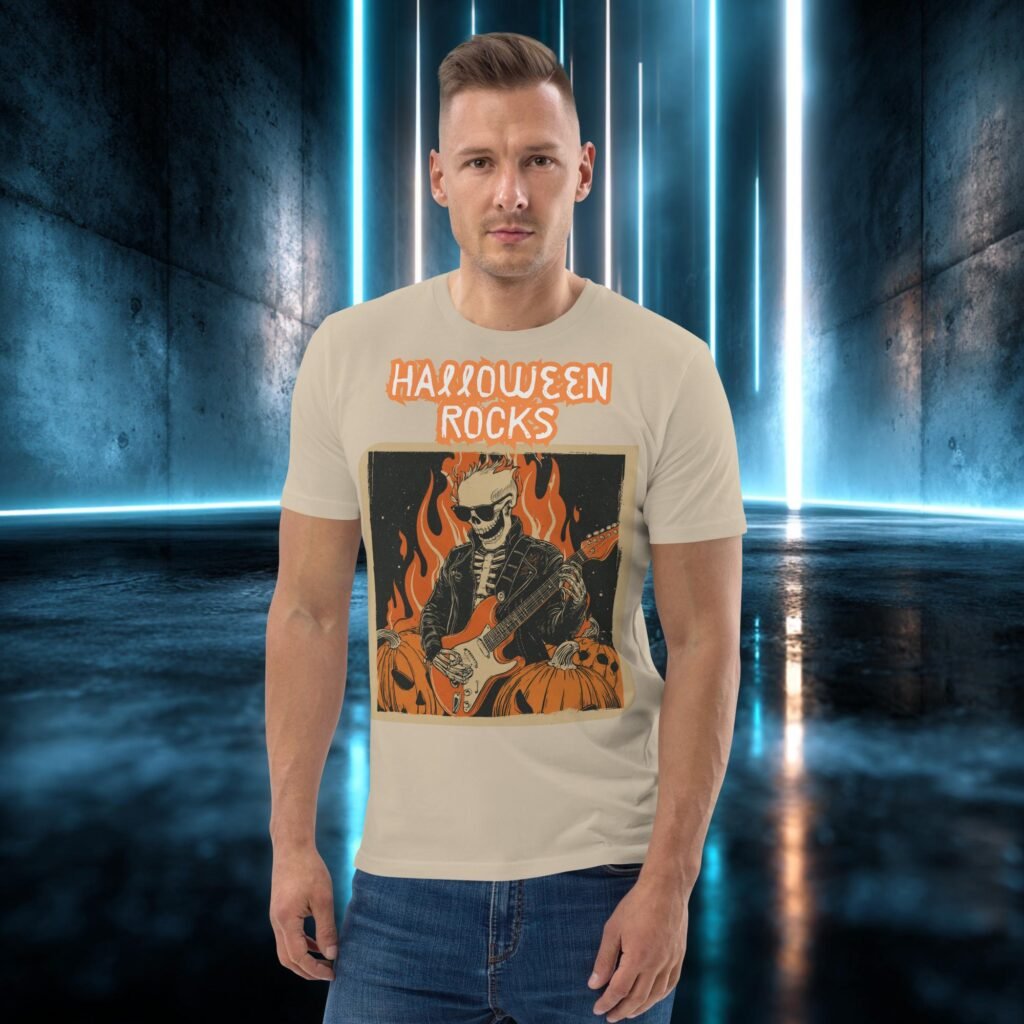Camiseta orgánica con diseño Esqueleto Rockero