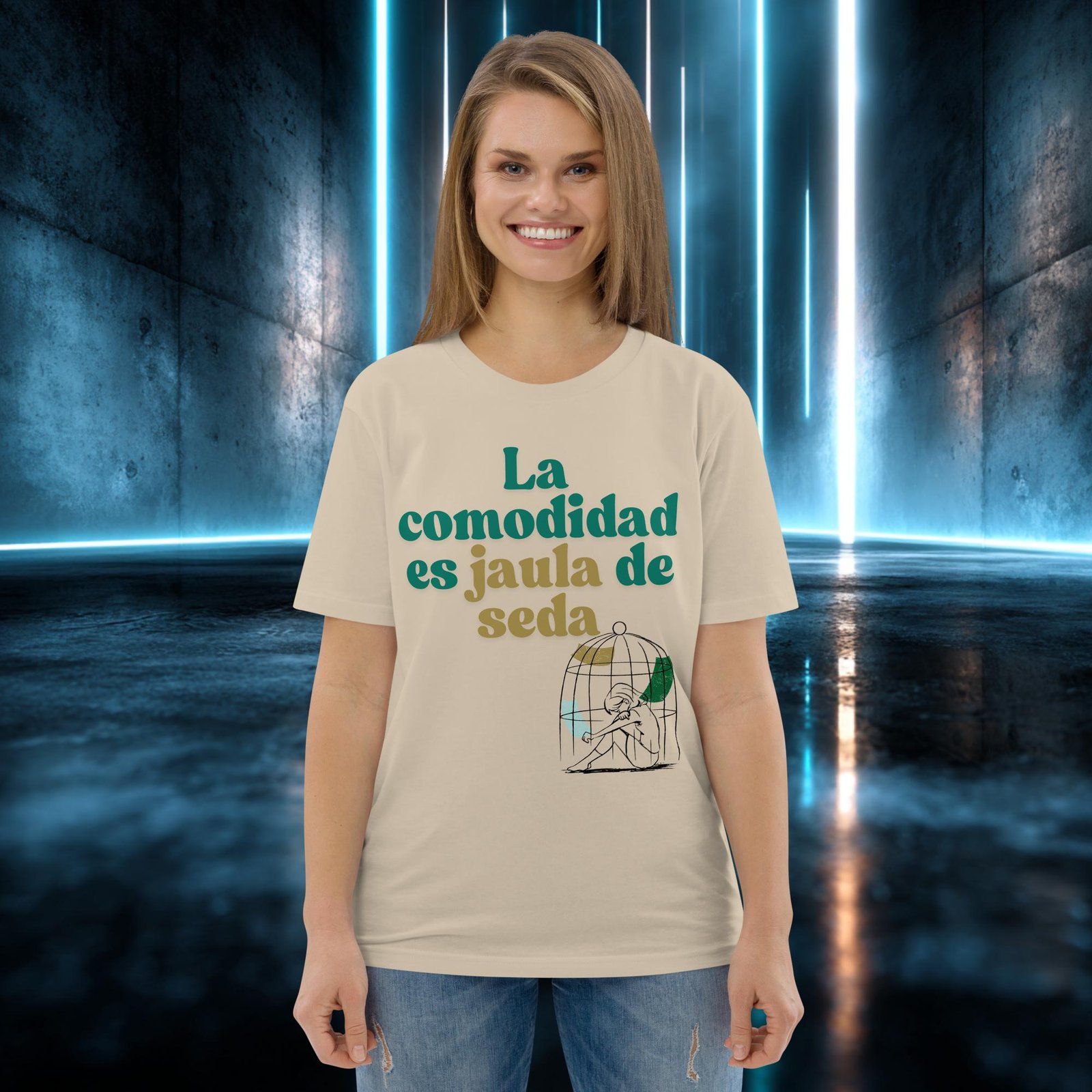 Camiseta orgánica con diseño La Comodidad Es Jaula de Seda — color 3