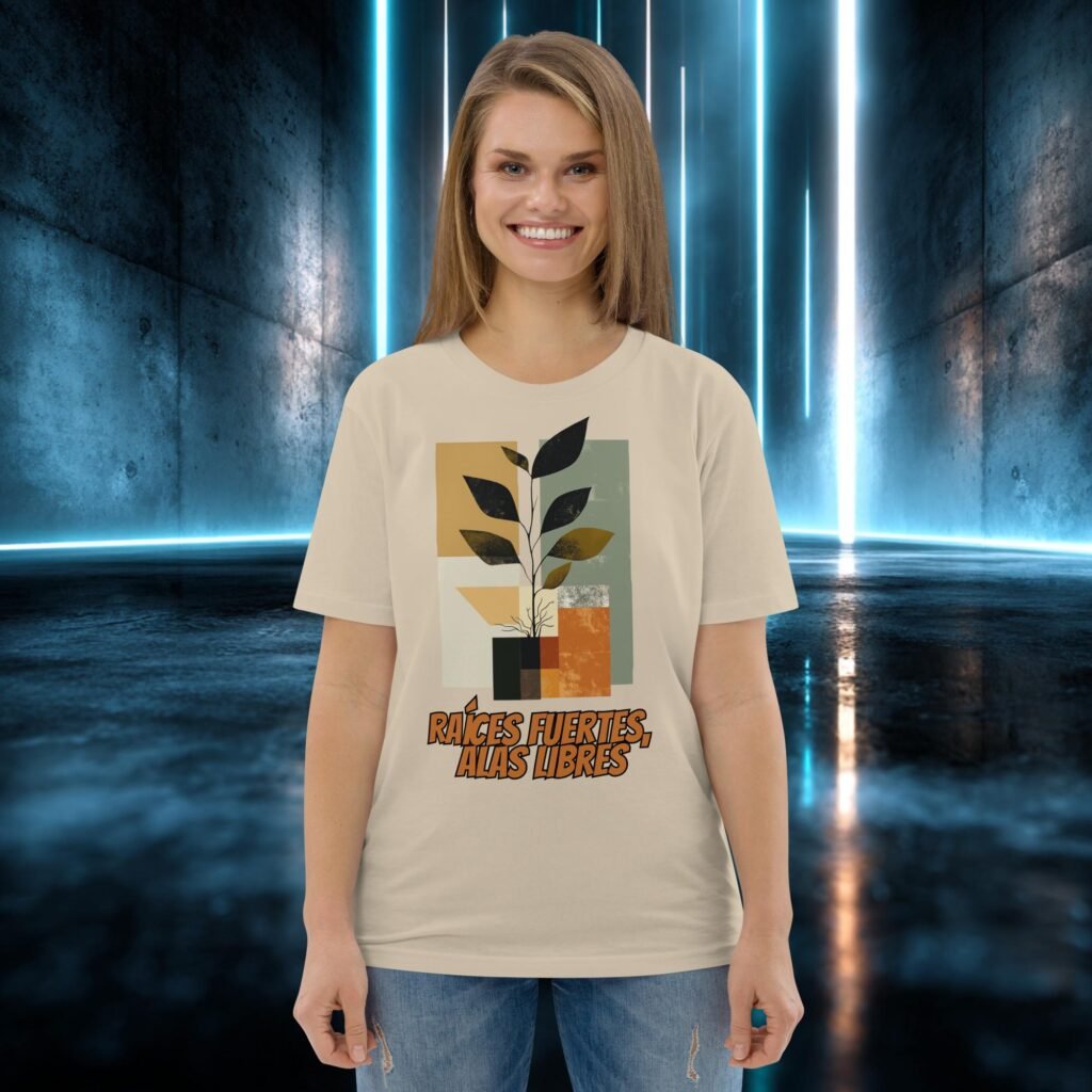Camiseta orgánica con diseño Raíces Fuertes, Alas Libres