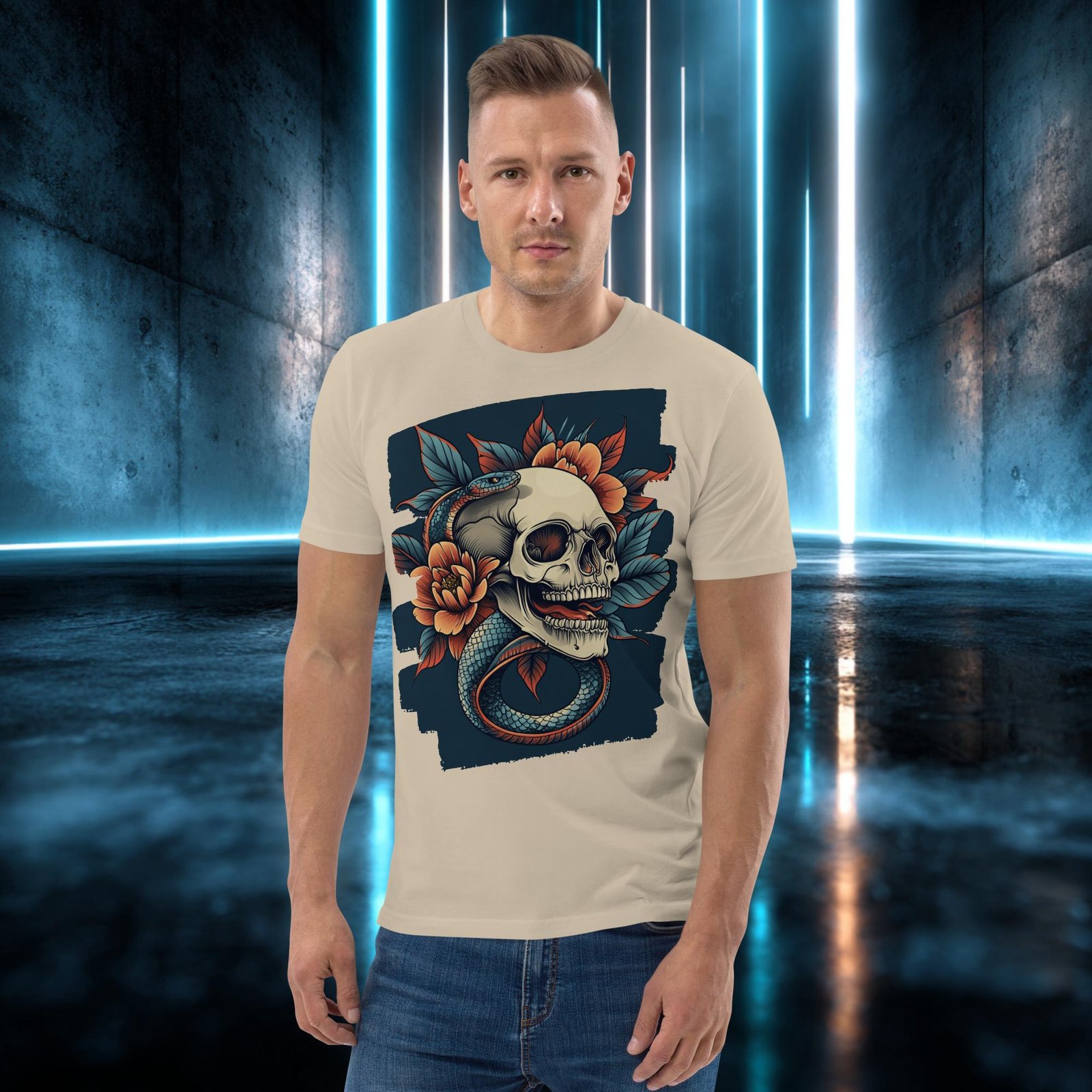 Camiseta orgánica con diseño Calavera entre Peonías — color 6