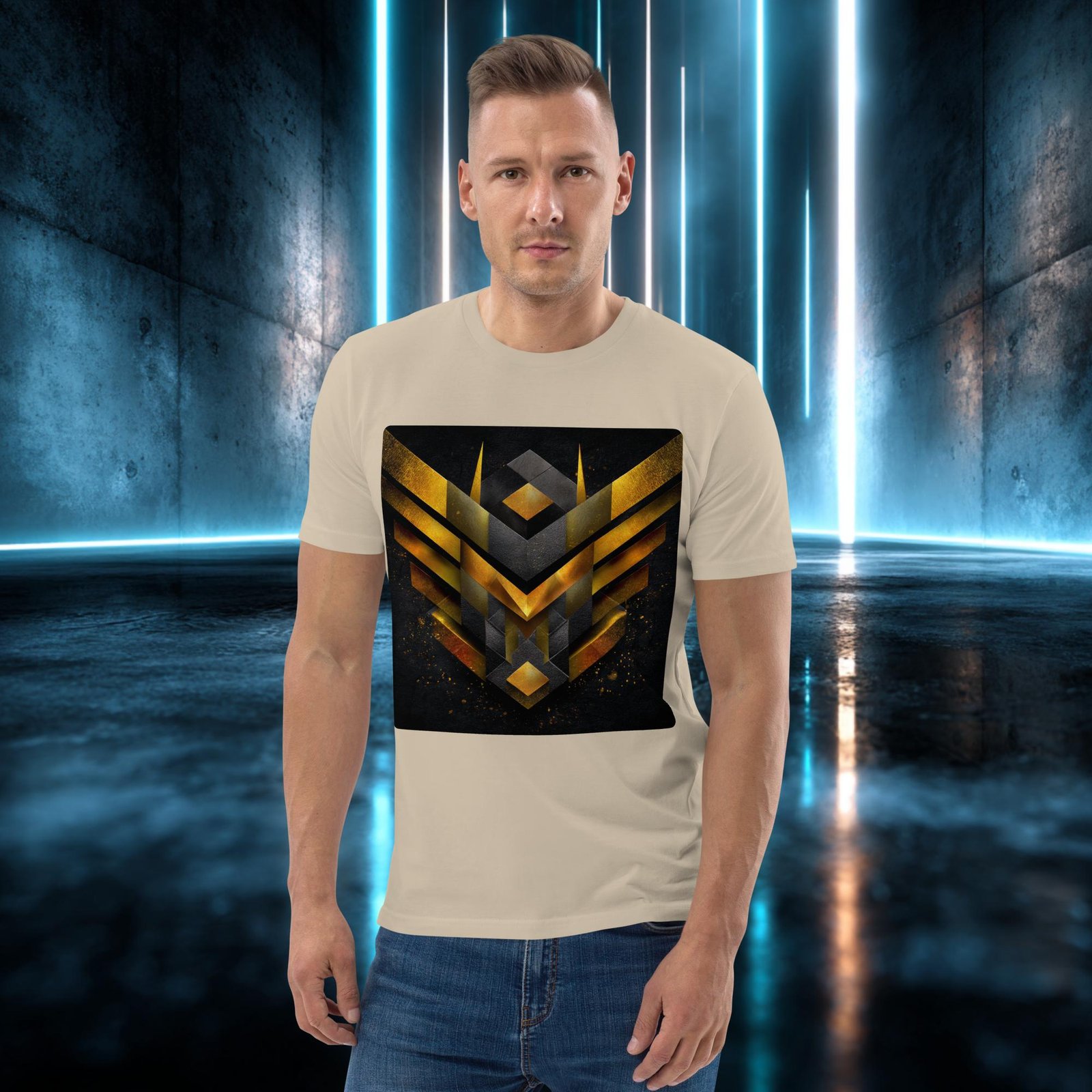Camiseta orgánica con diseño Emblema Dorado — color 7