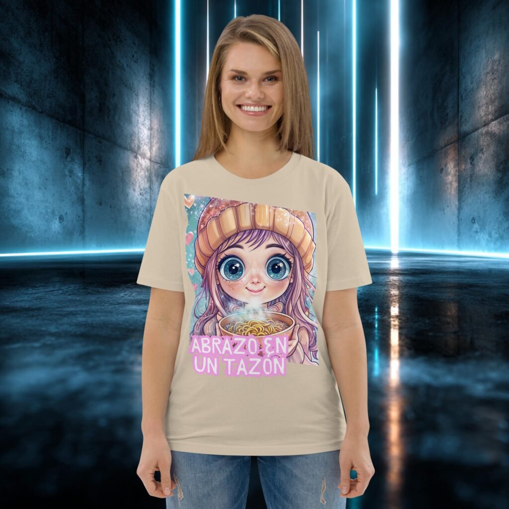 Camiseta orgánica con diseño Abrazo en un Tazón