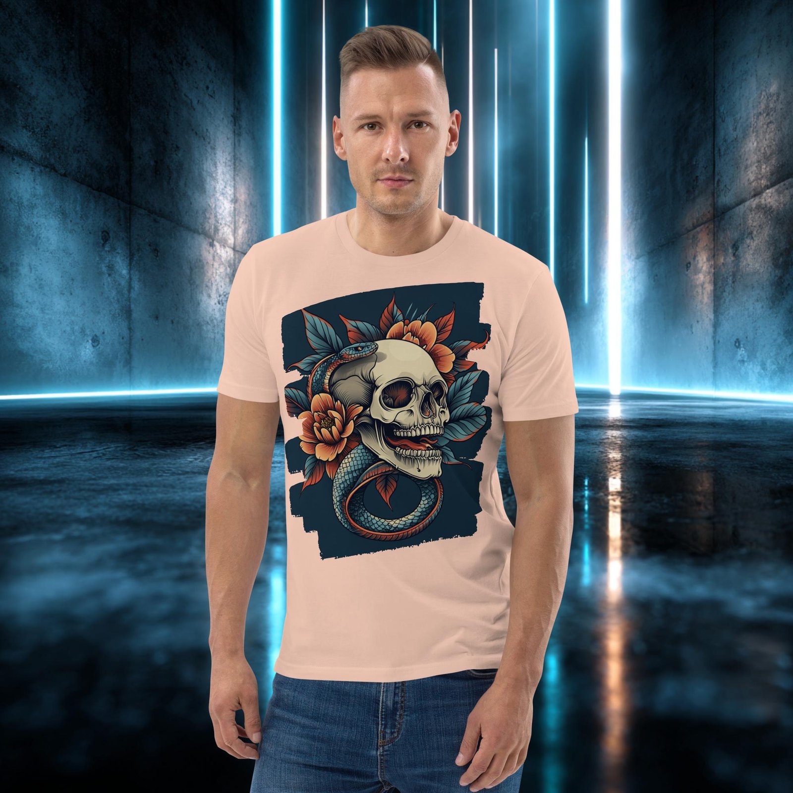 Camiseta orgánica con diseño Calavera entre Peonías — color 11