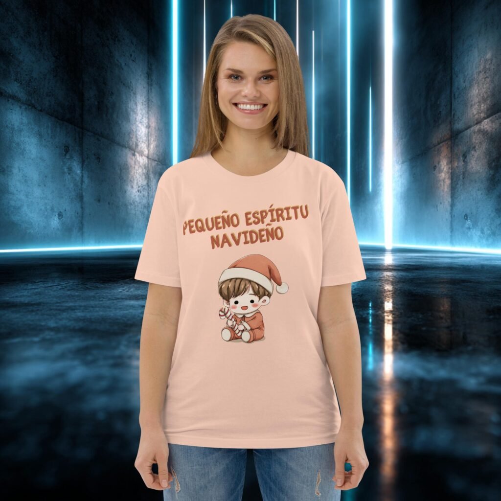 Camiseta orgánica con diseño Pequeño Espíritu Navideño