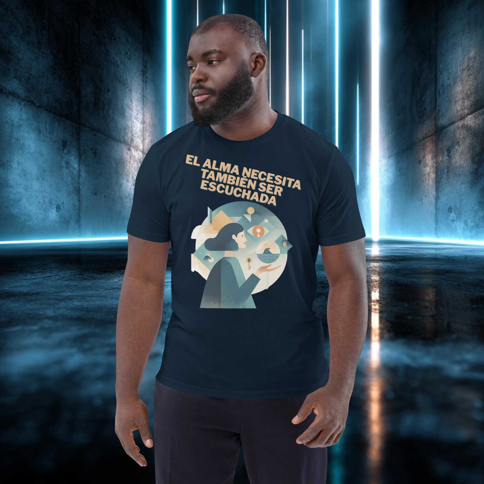Camiseta orgánica con diseño El Alma También Se Escucha — detalle del estampado