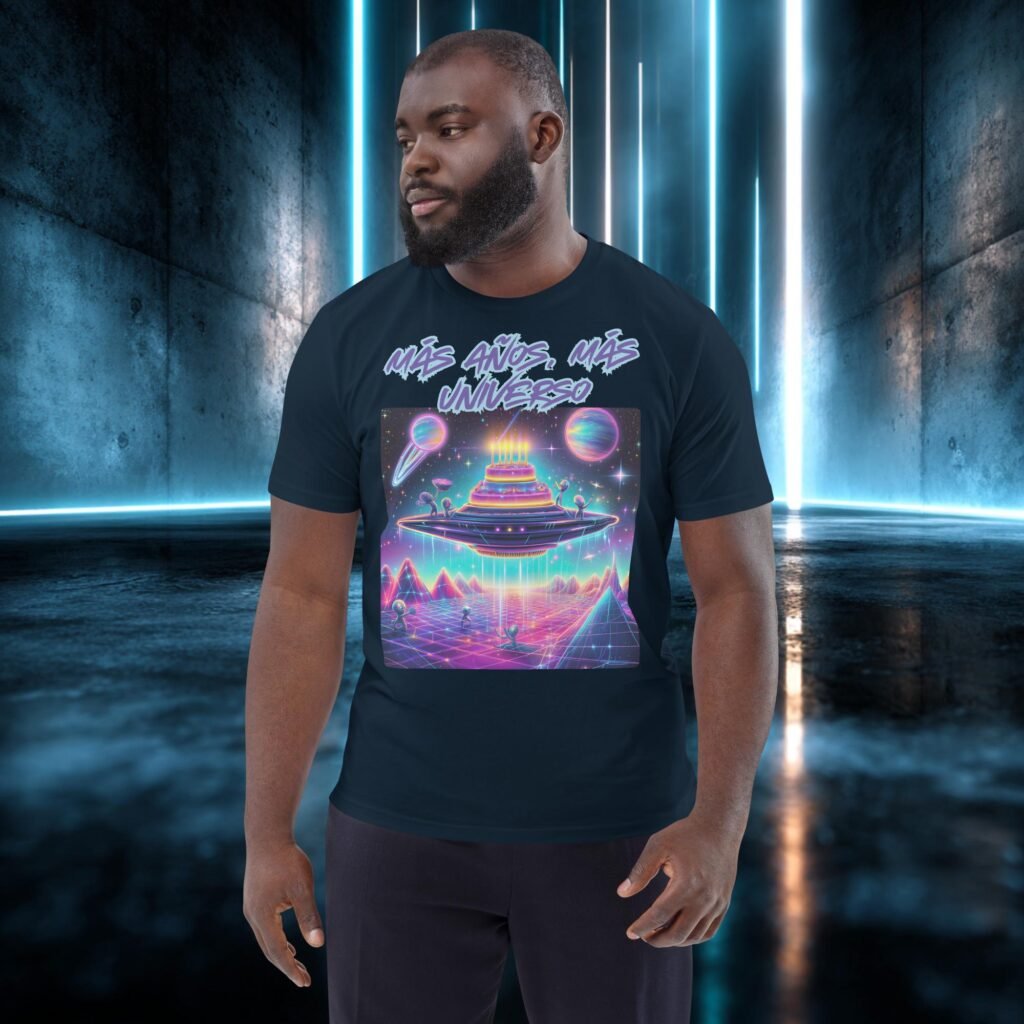 Camiseta orgánica con diseño Más Años, Más Universo