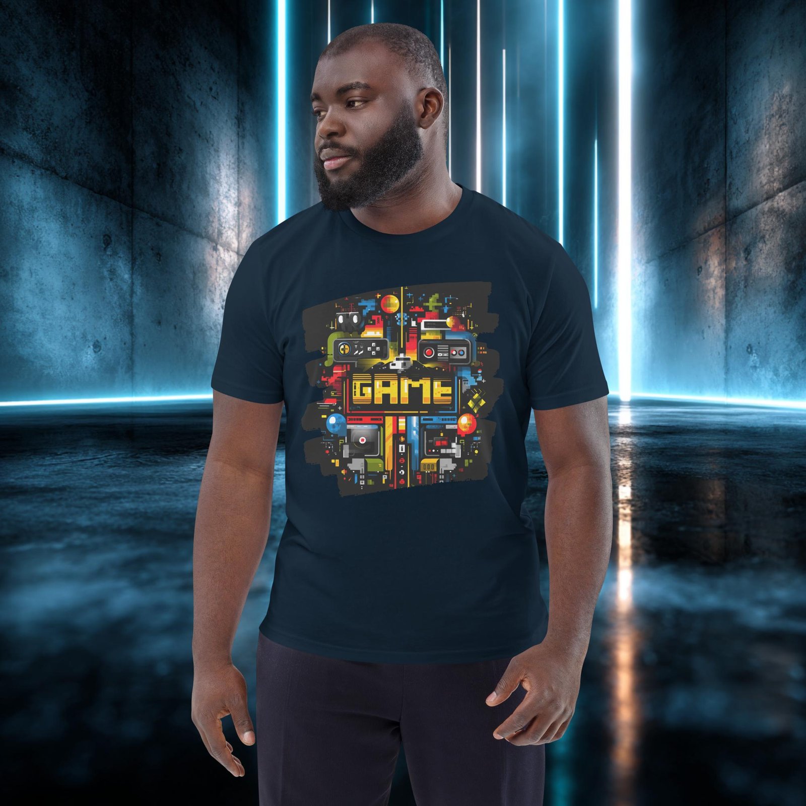 Camiseta orgánica con diseño Modo Juego — detalle del estampado