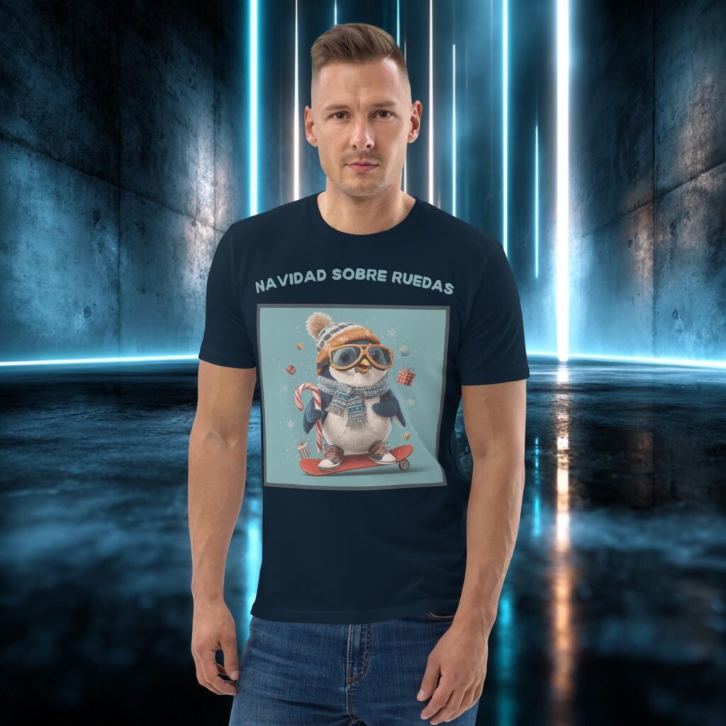 Camiseta orgánica con diseño Pingüino Sobre Ruedas