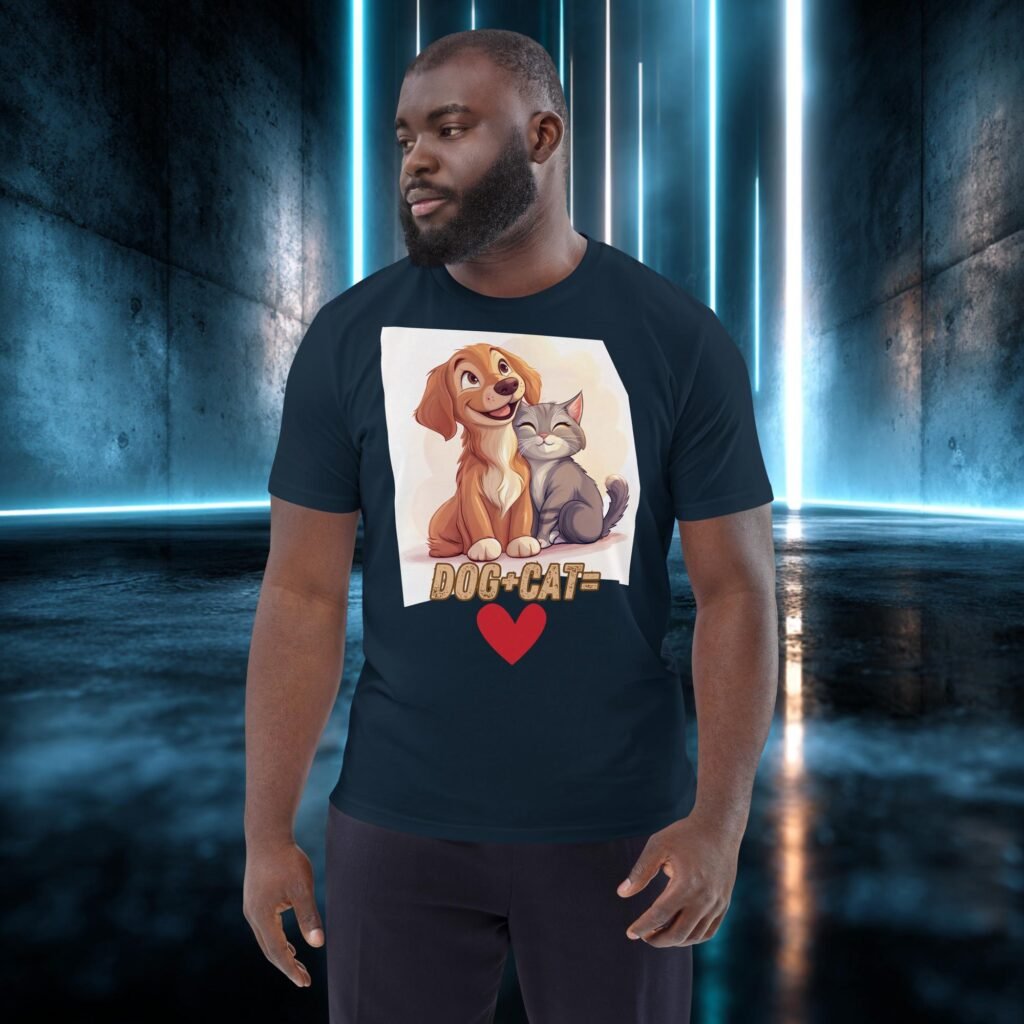 Camiseta orgánica con diseño Perro Más Gato Igual a Amor